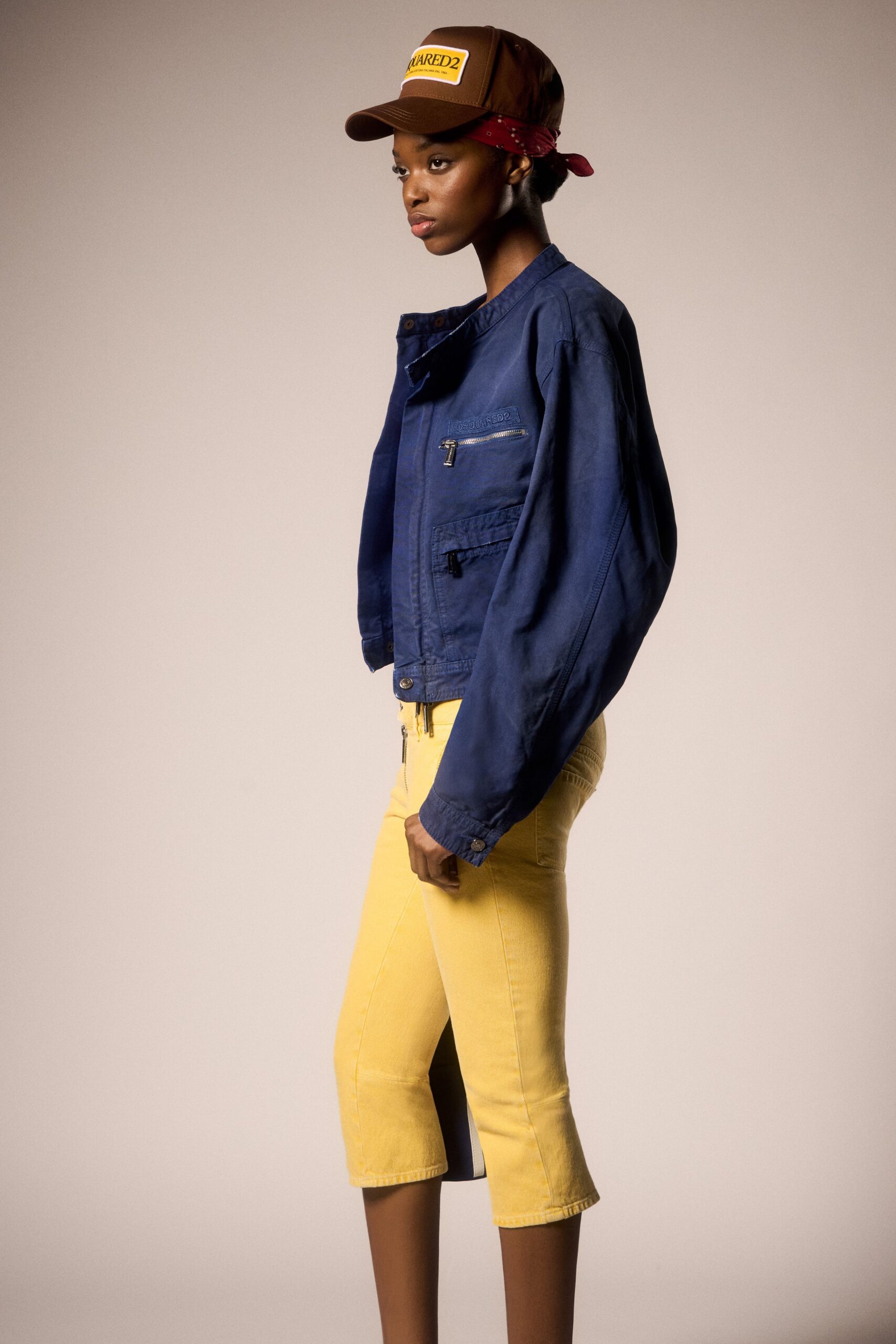 yellow denim fitted cropped pants