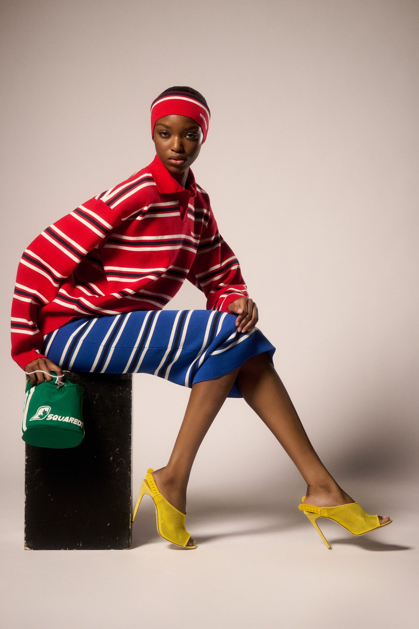 red long-sleeve collared relaxed striped top
