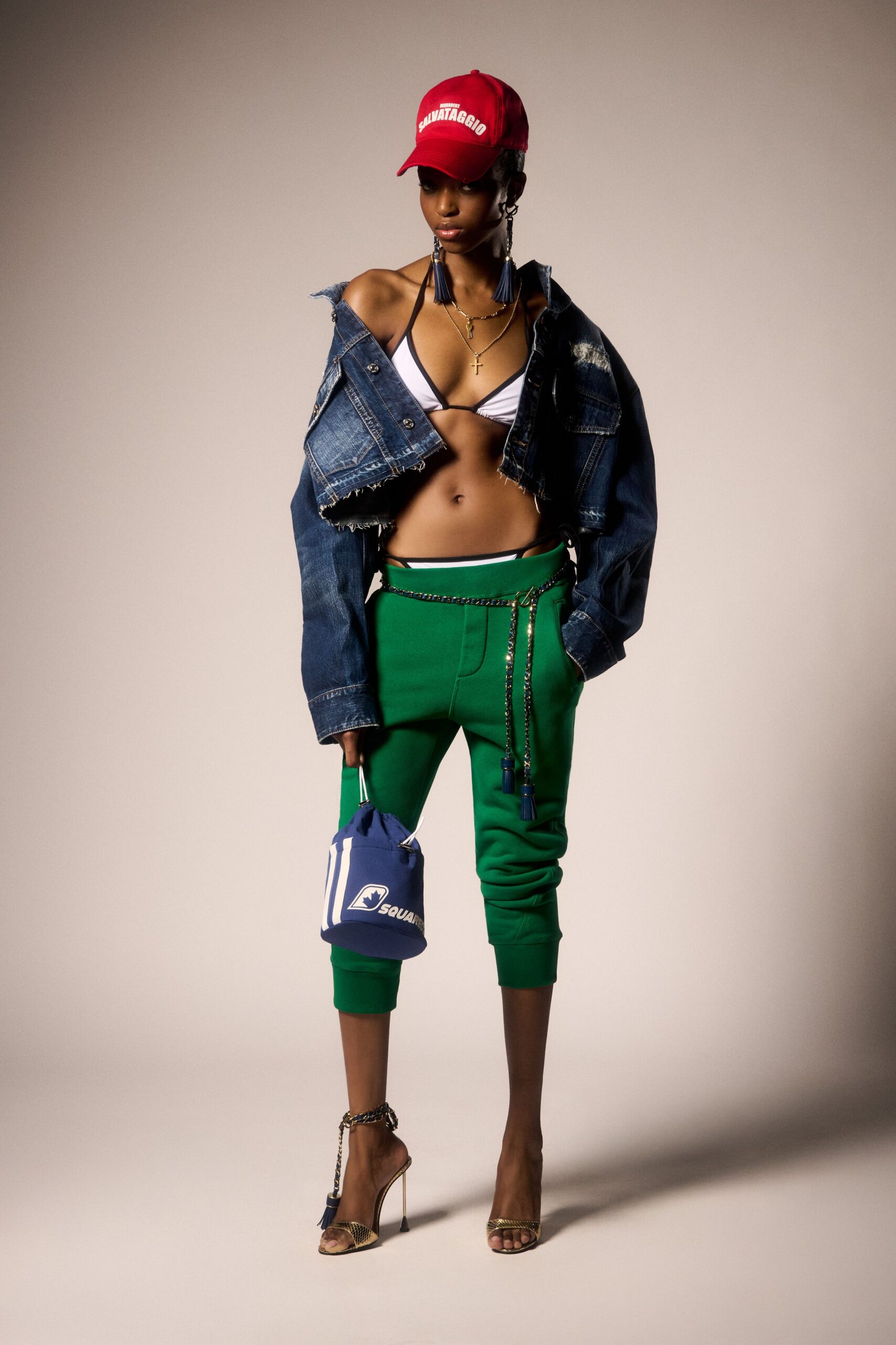green cotton relaxed zippered pants