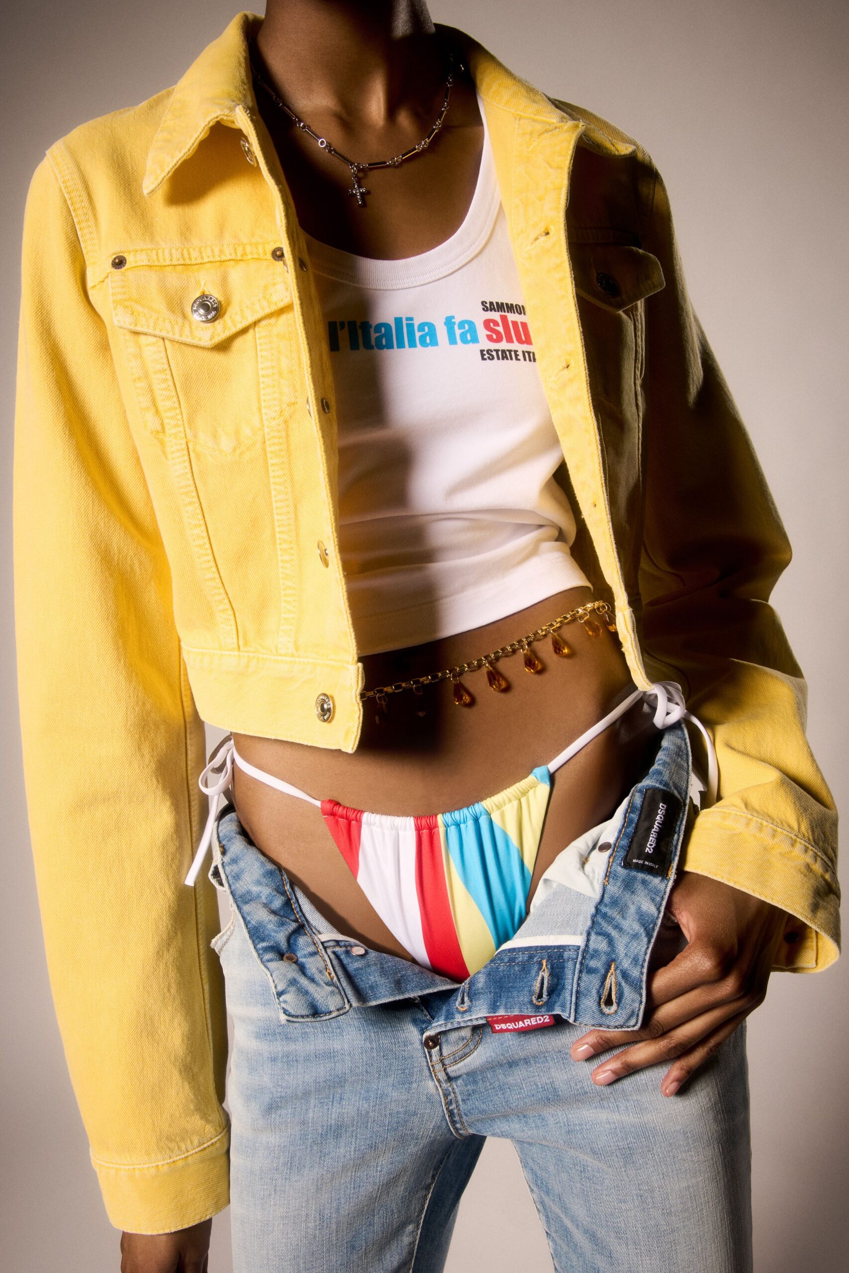 yellow denim long-sleeve collared fitted jacket