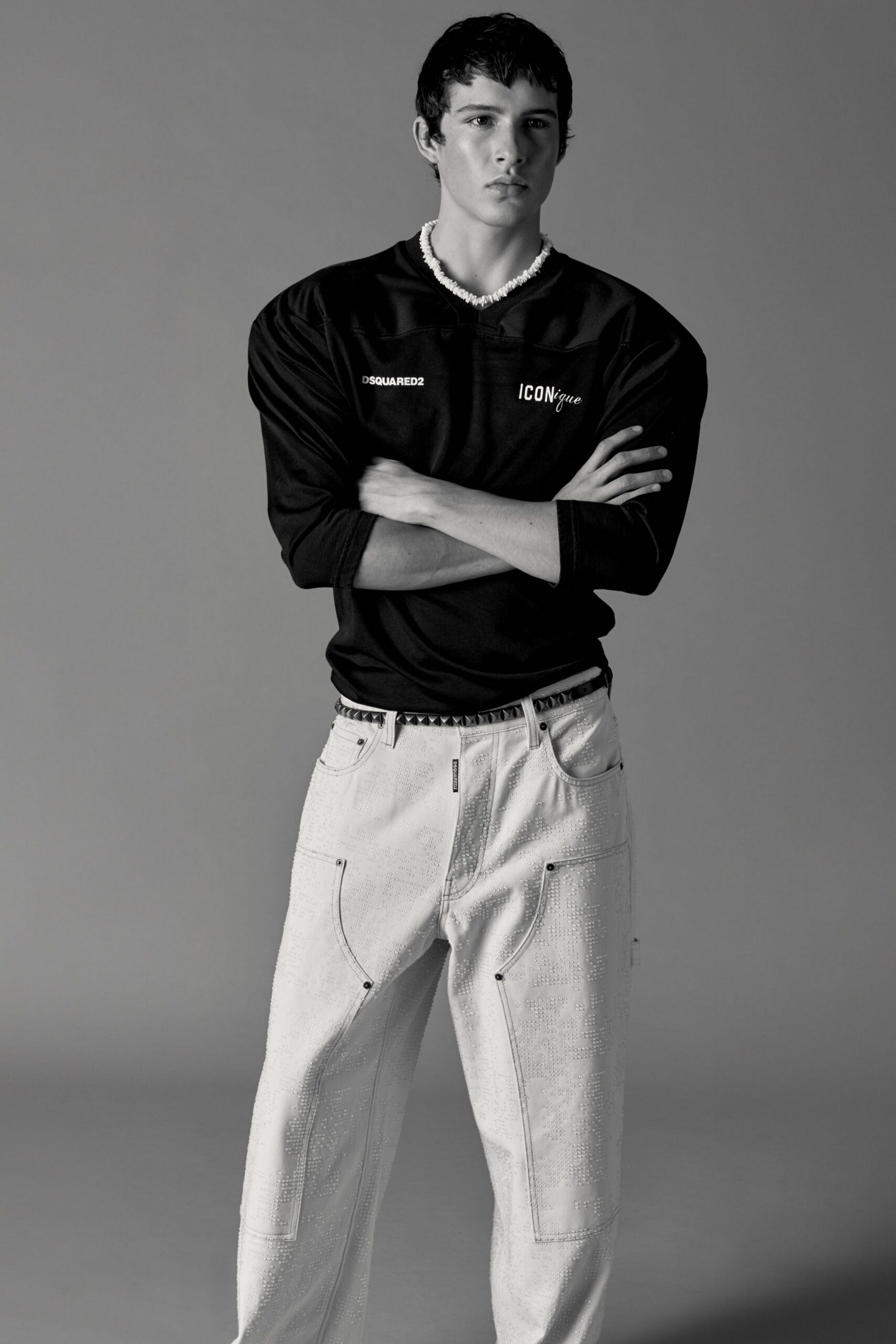 black long-sleeve collared relaxed shirt