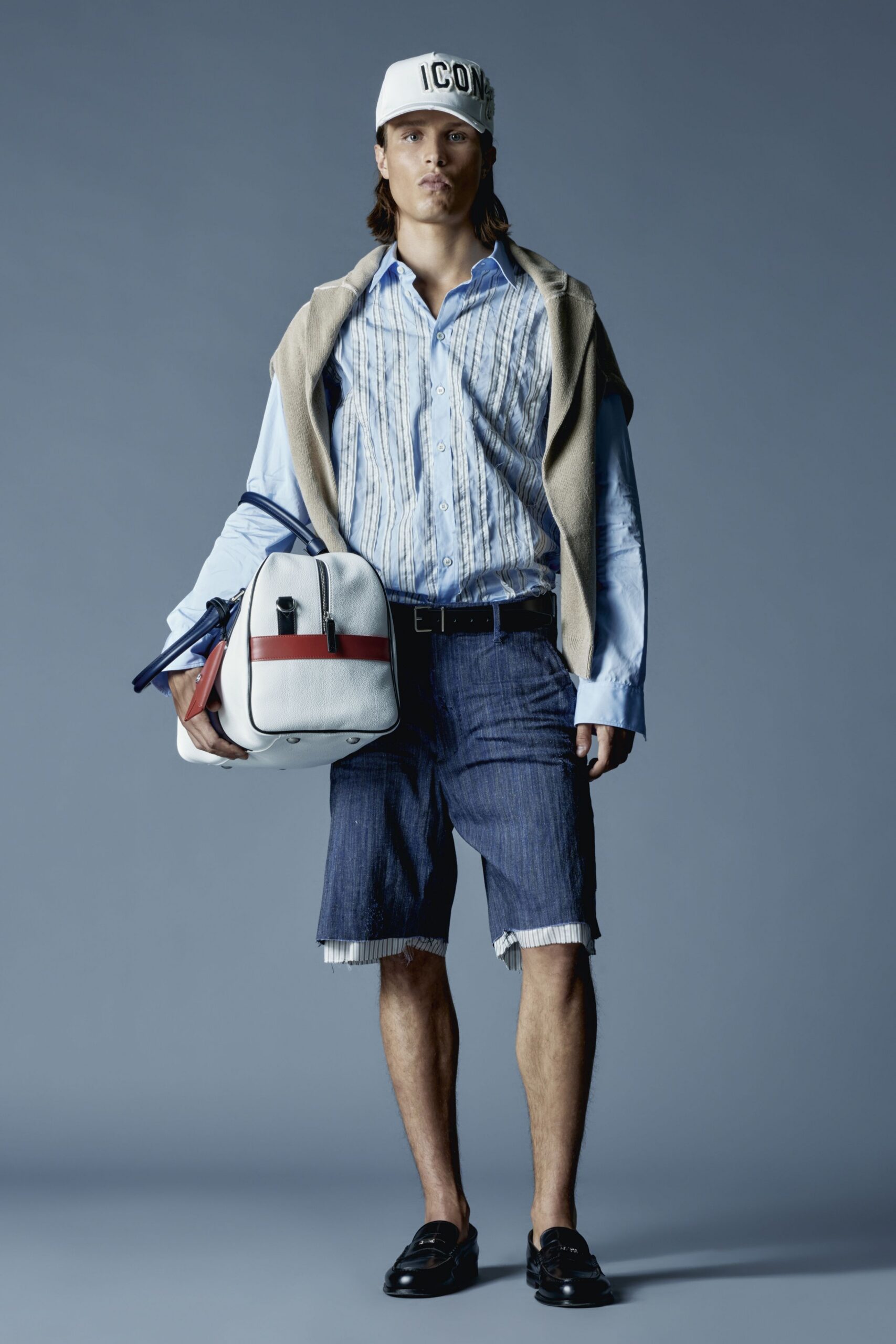 blue denim relaxed distressed shorts