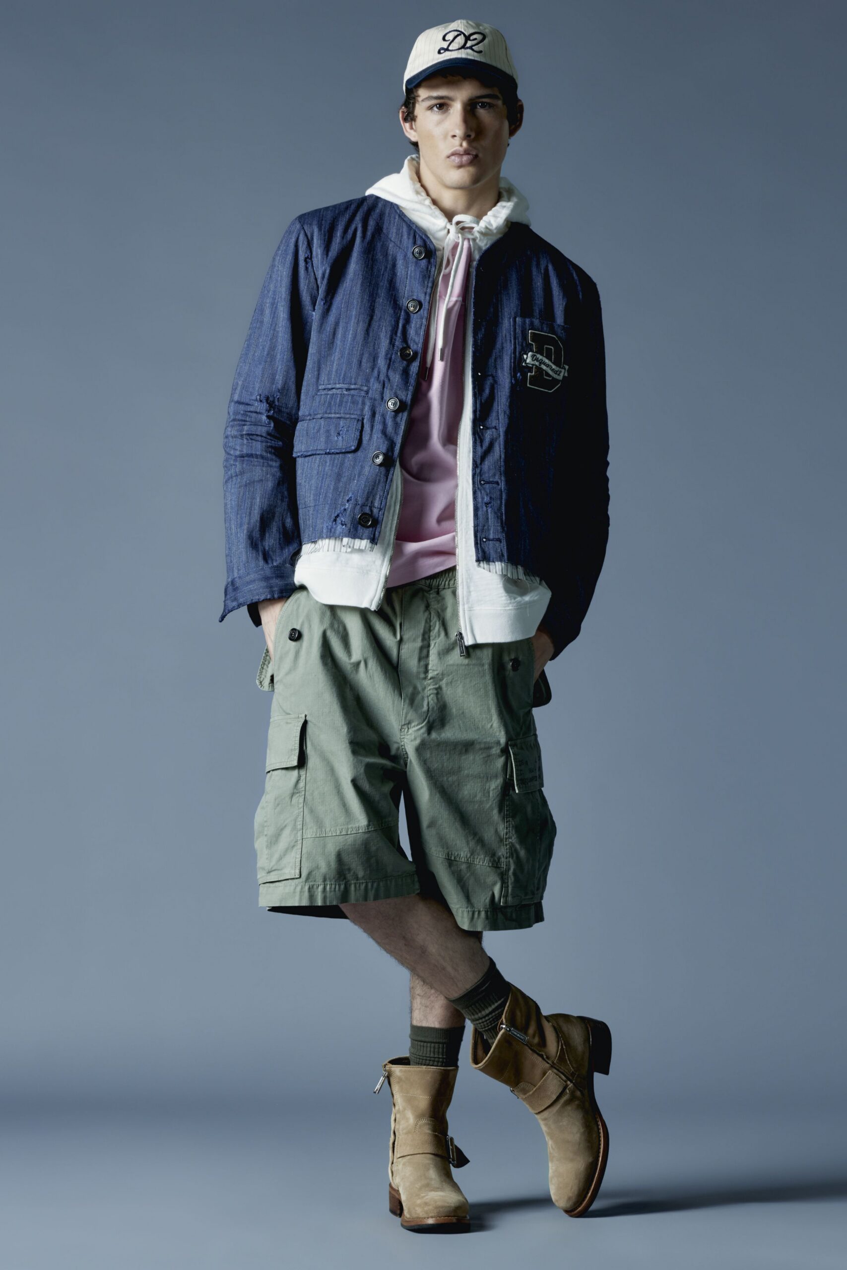 blue denim long-sleeve collared relaxed buttoned jacket