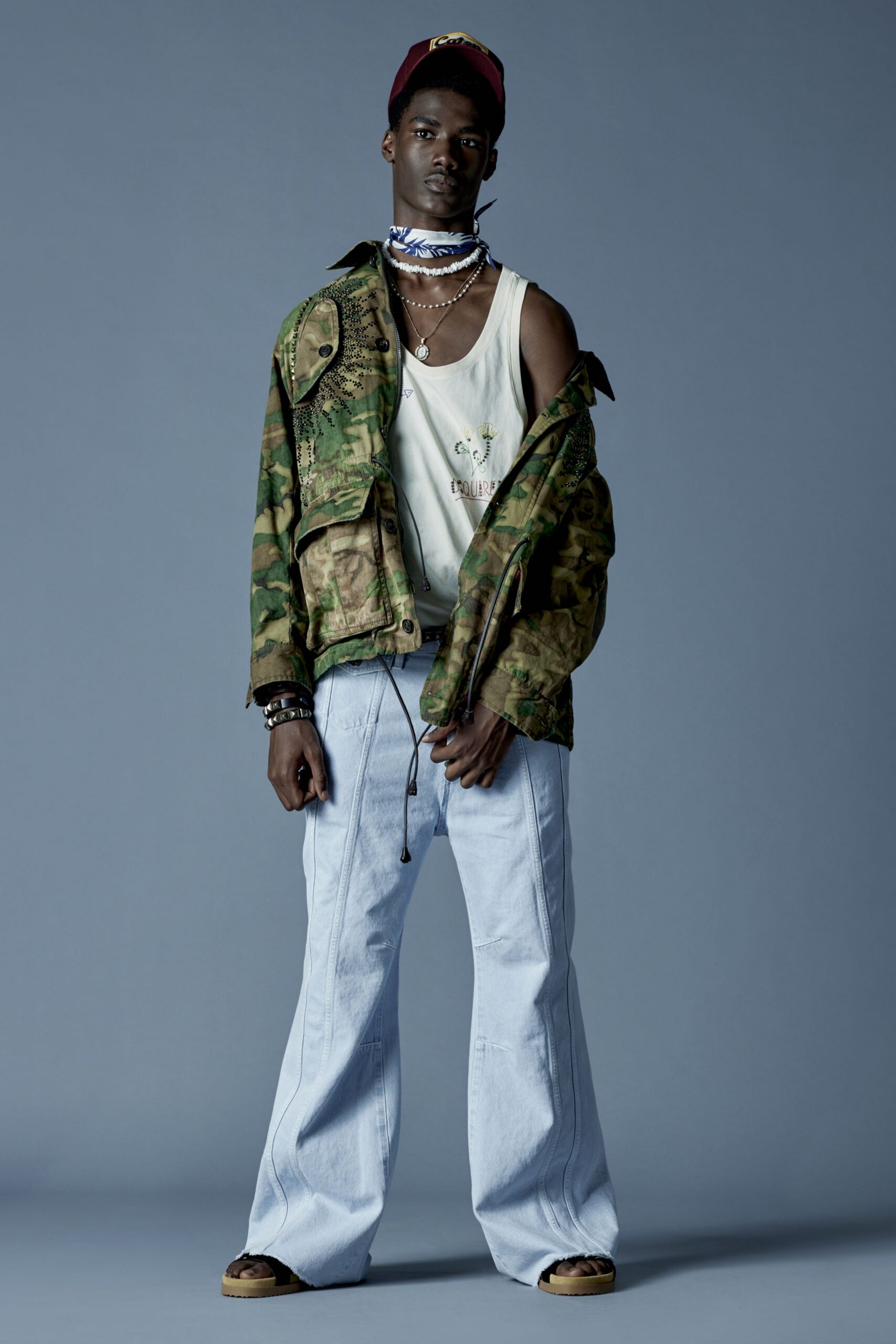 green cotton long-sleeve relaxed camouflage jacket