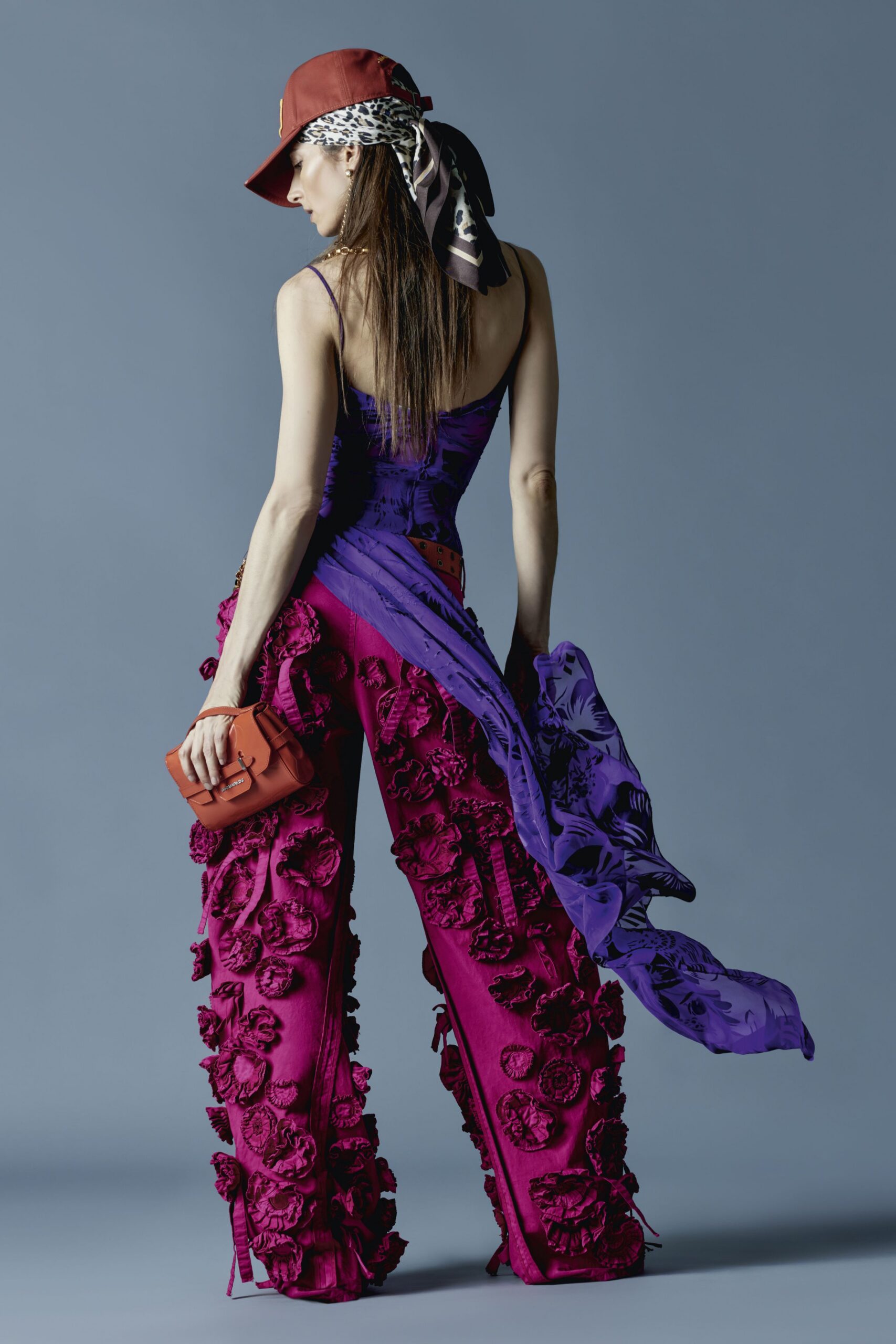 purple silk sleeveless fitted ruffled jumpsuit