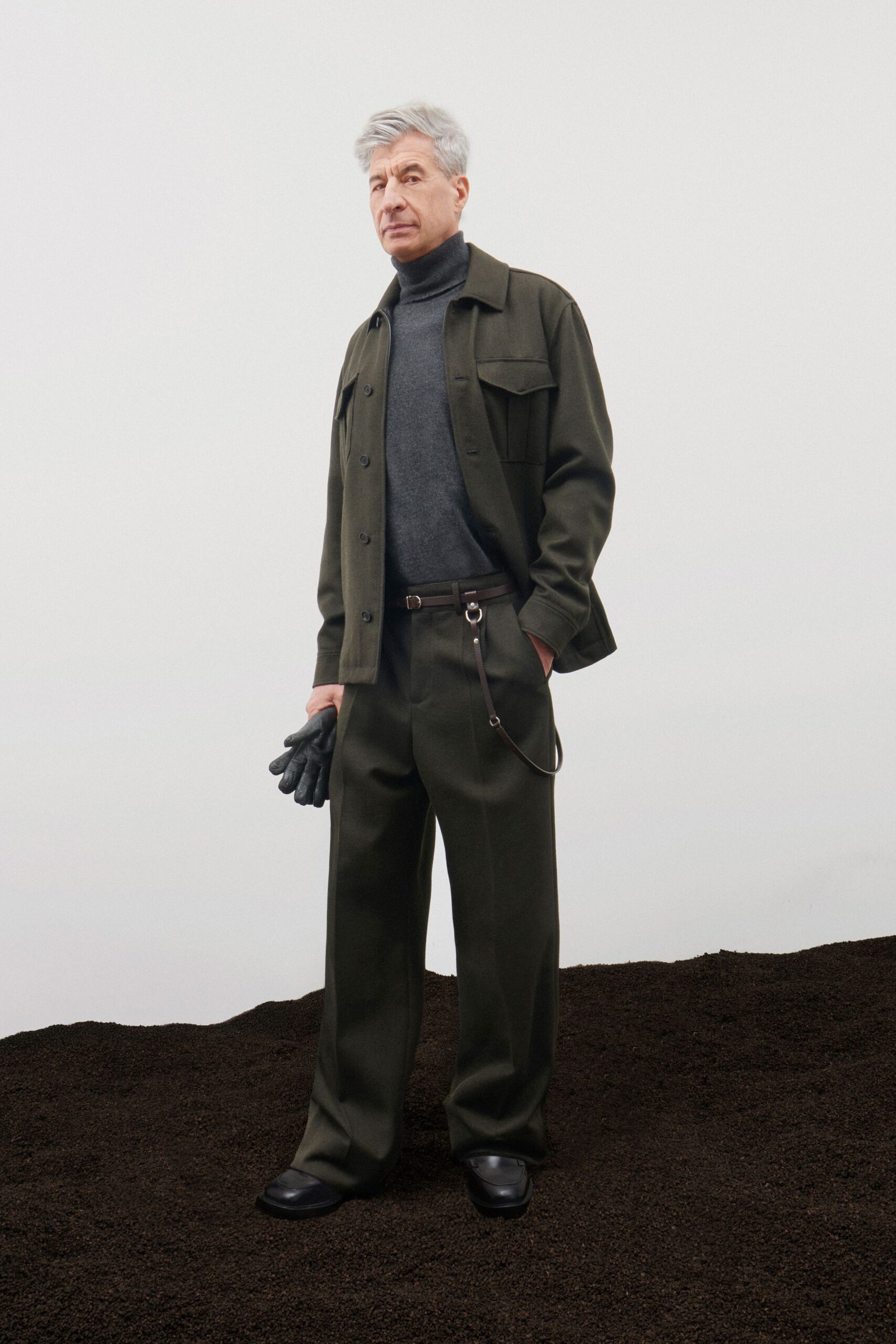 green wool relaxed pants