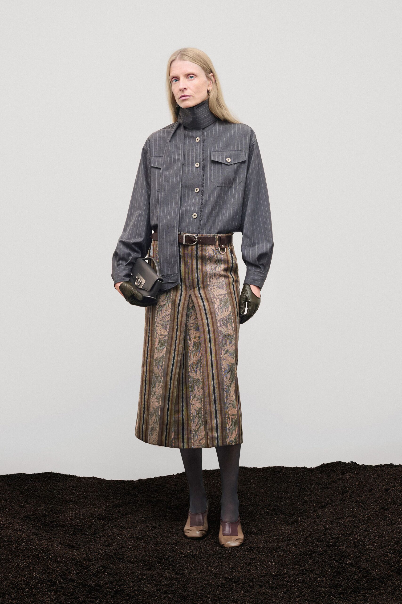 multi silk fitted pleated midi skirt