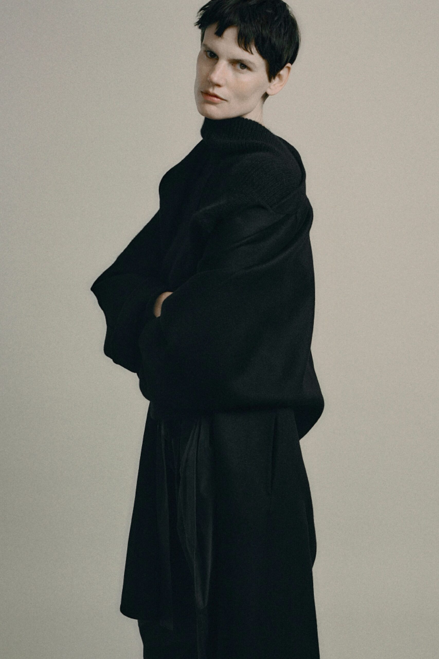 black wool long-sleeve high-neck oversized sweater