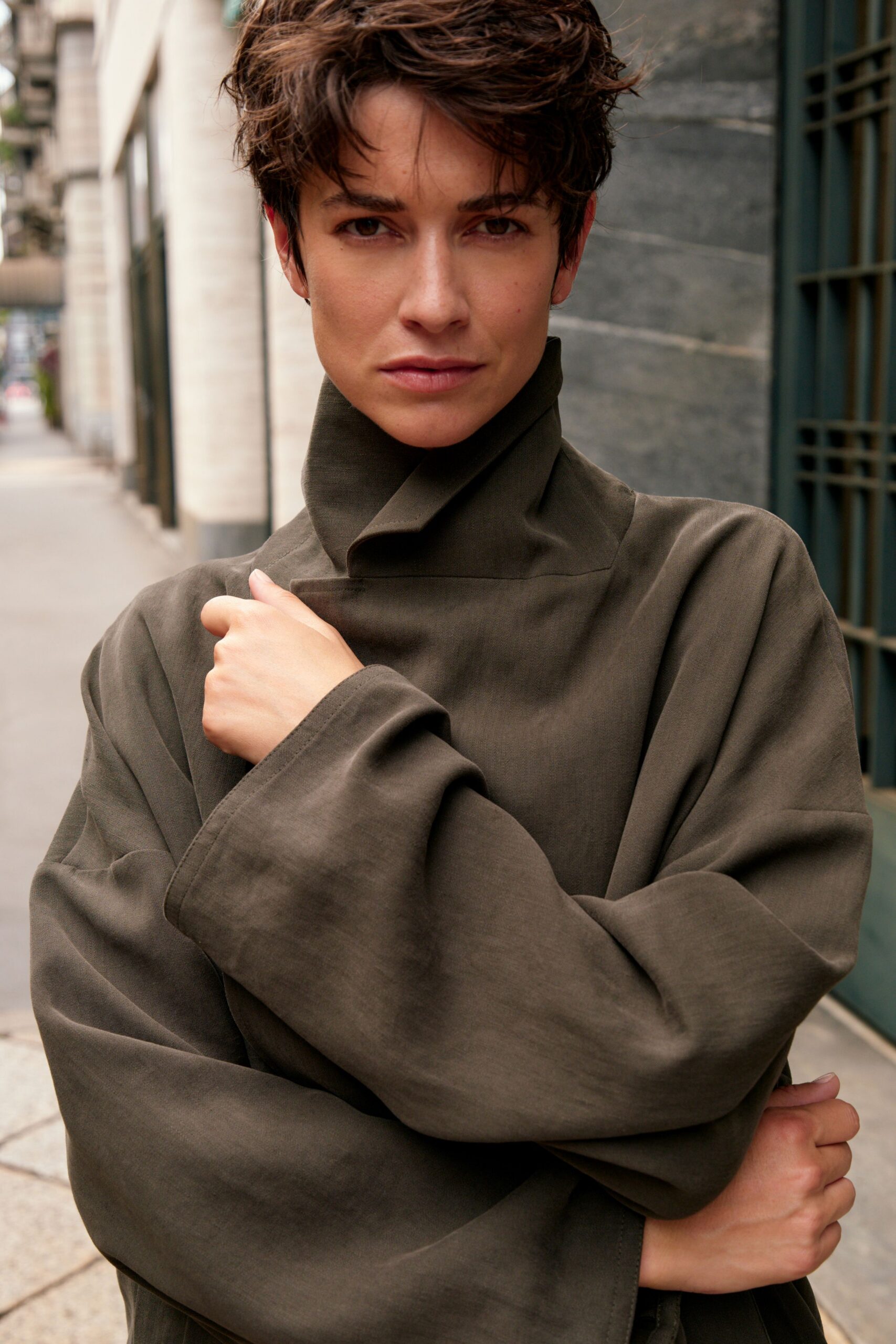 green relaxed cotton coat