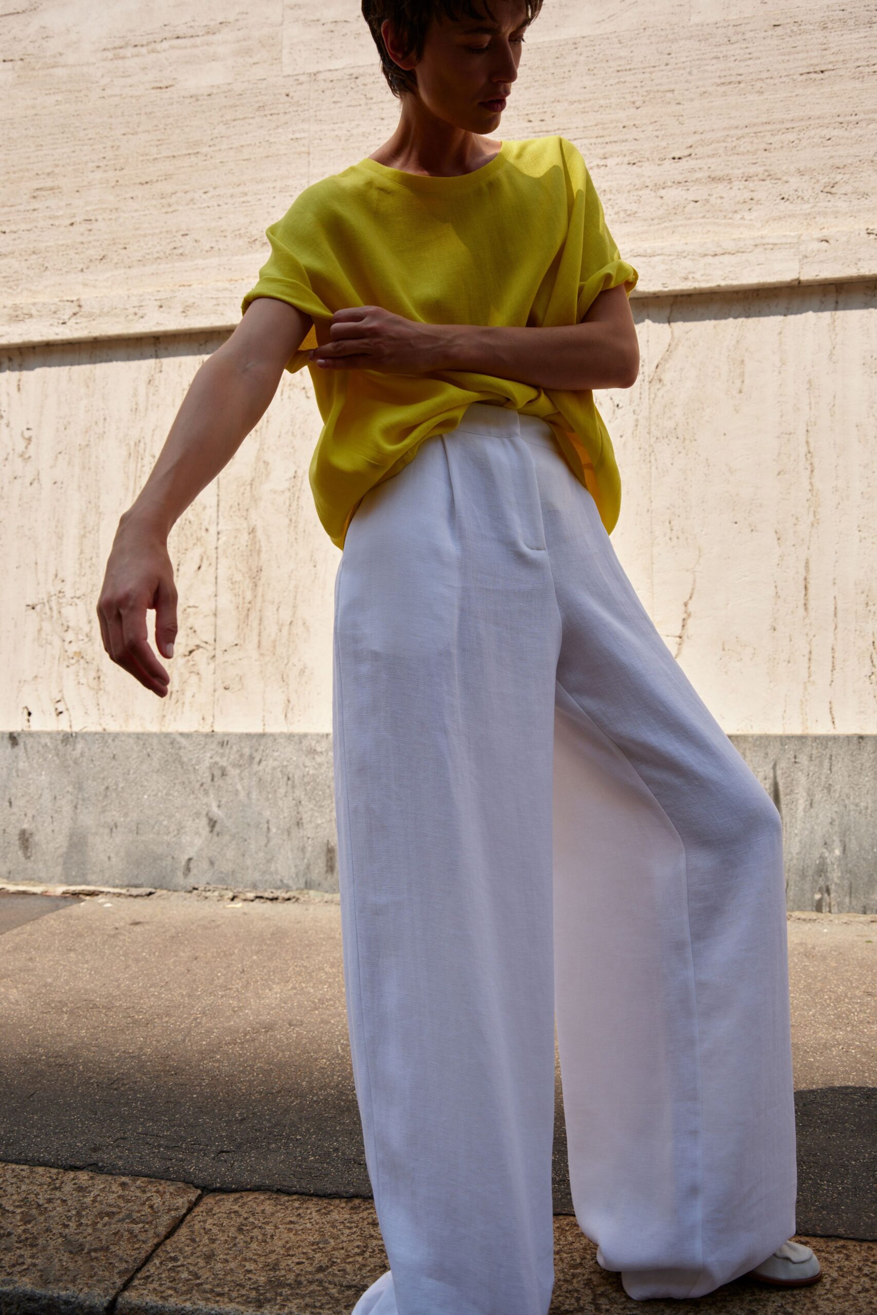 yellow cotton short-sleeve scoop-neck relaxed top