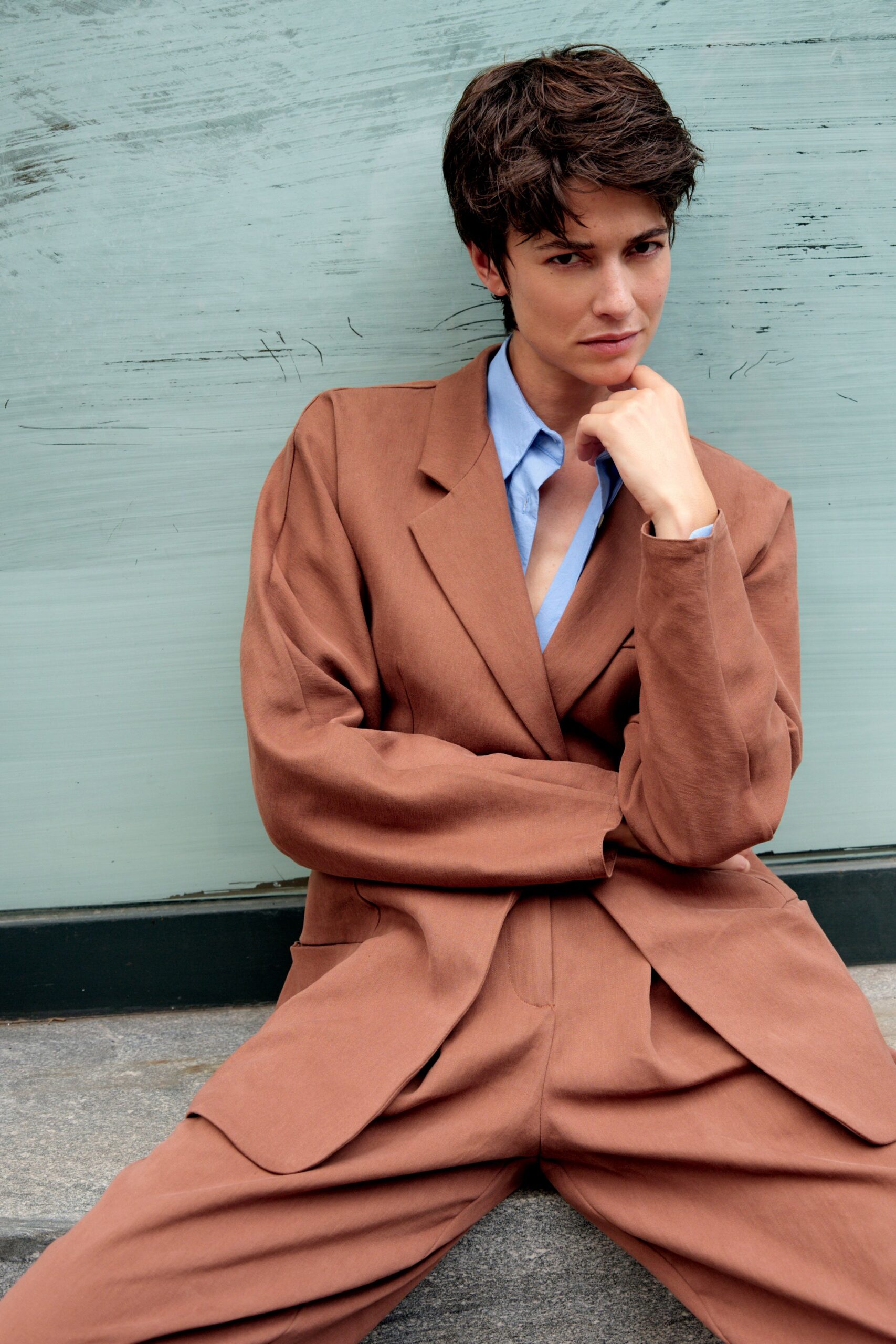 brown cotton oversized pants