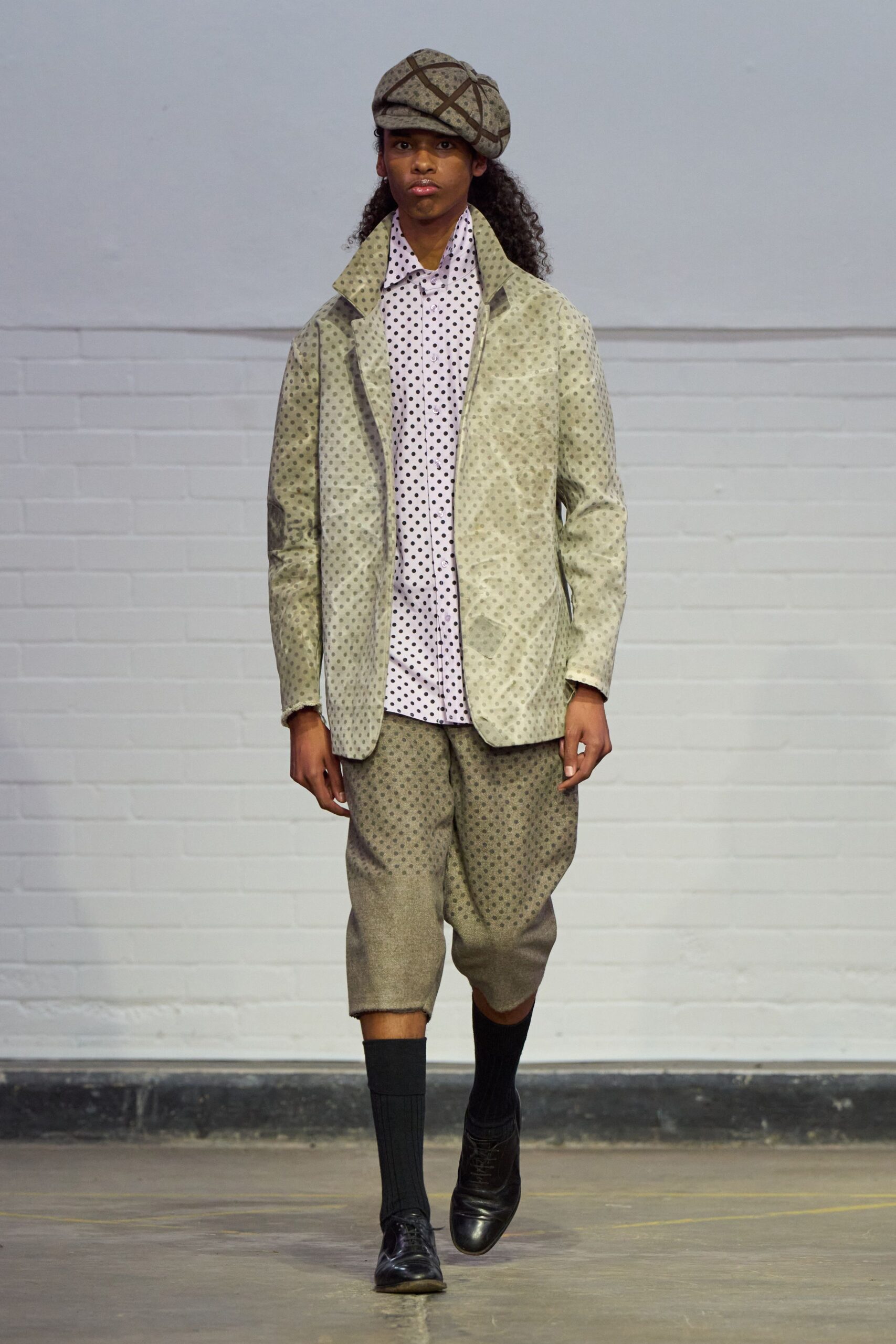 beige cotton long-sleeve collared structured buttoned printed jacket