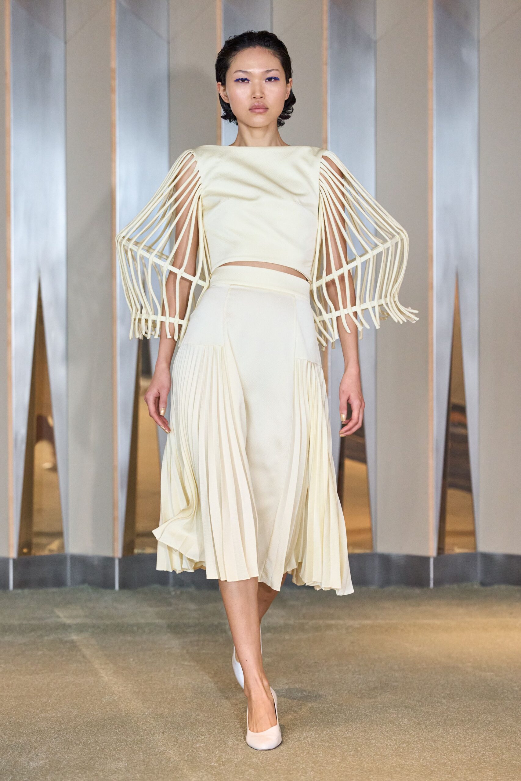 ivory silk pleated top and skirt