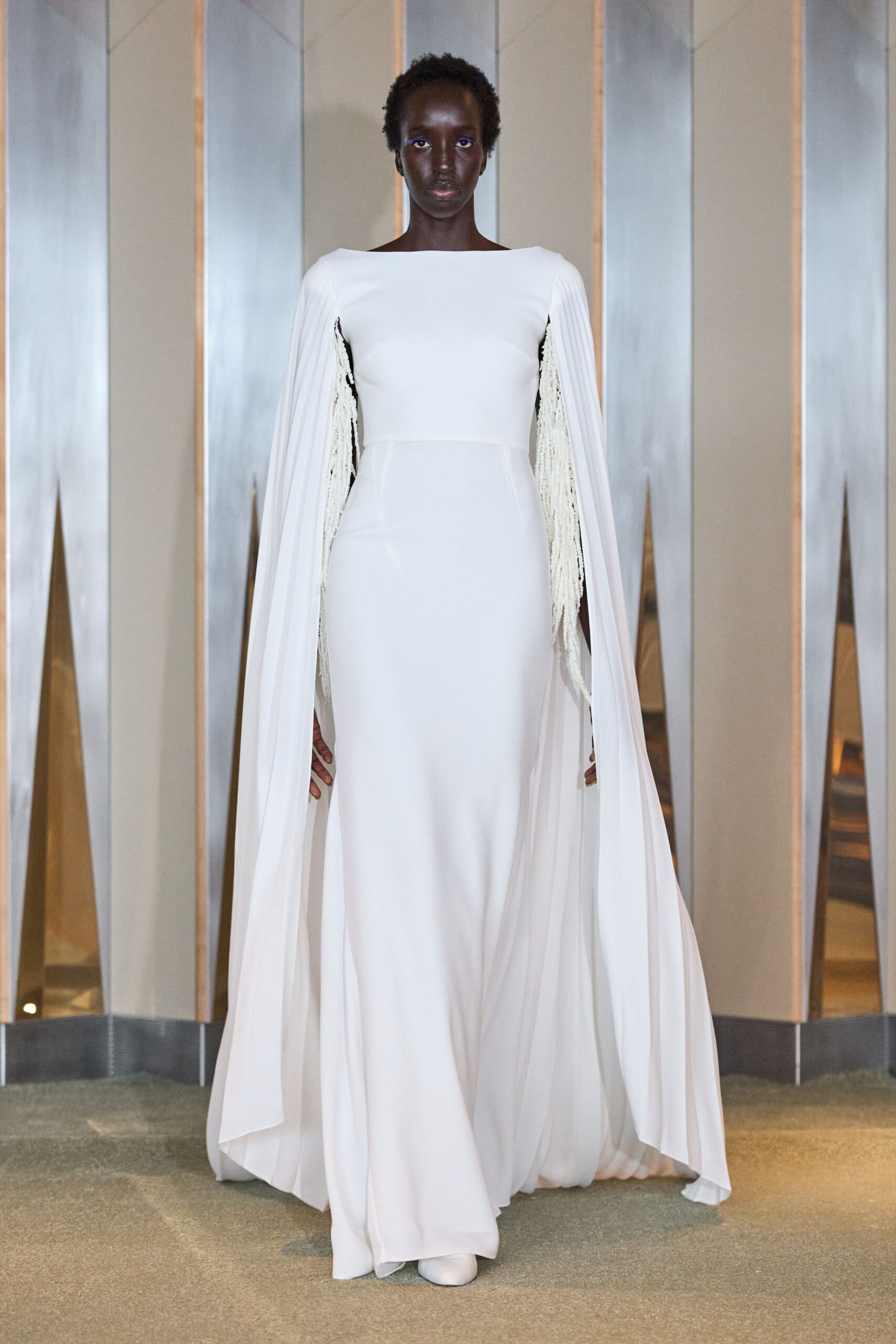 white silk fitted gown