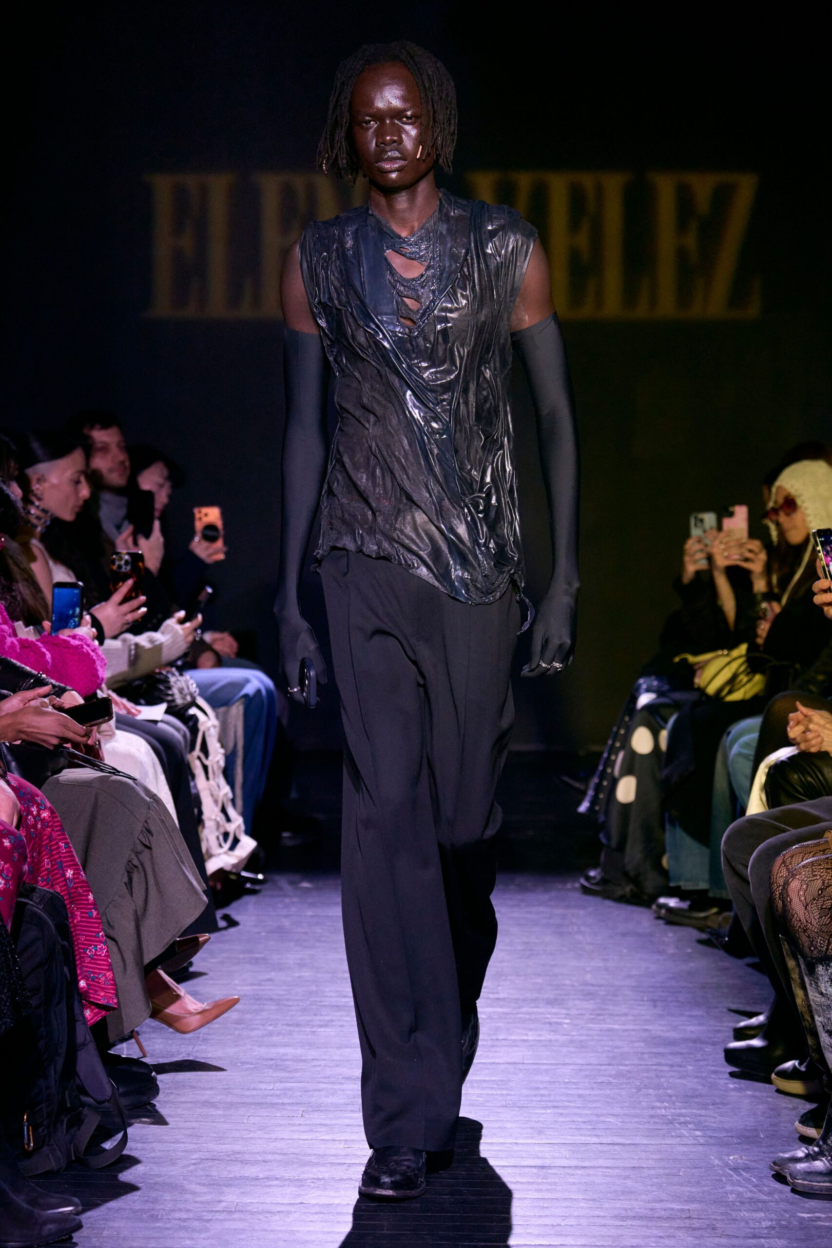 black silk sleeveless v-neck fitted draped shiny top