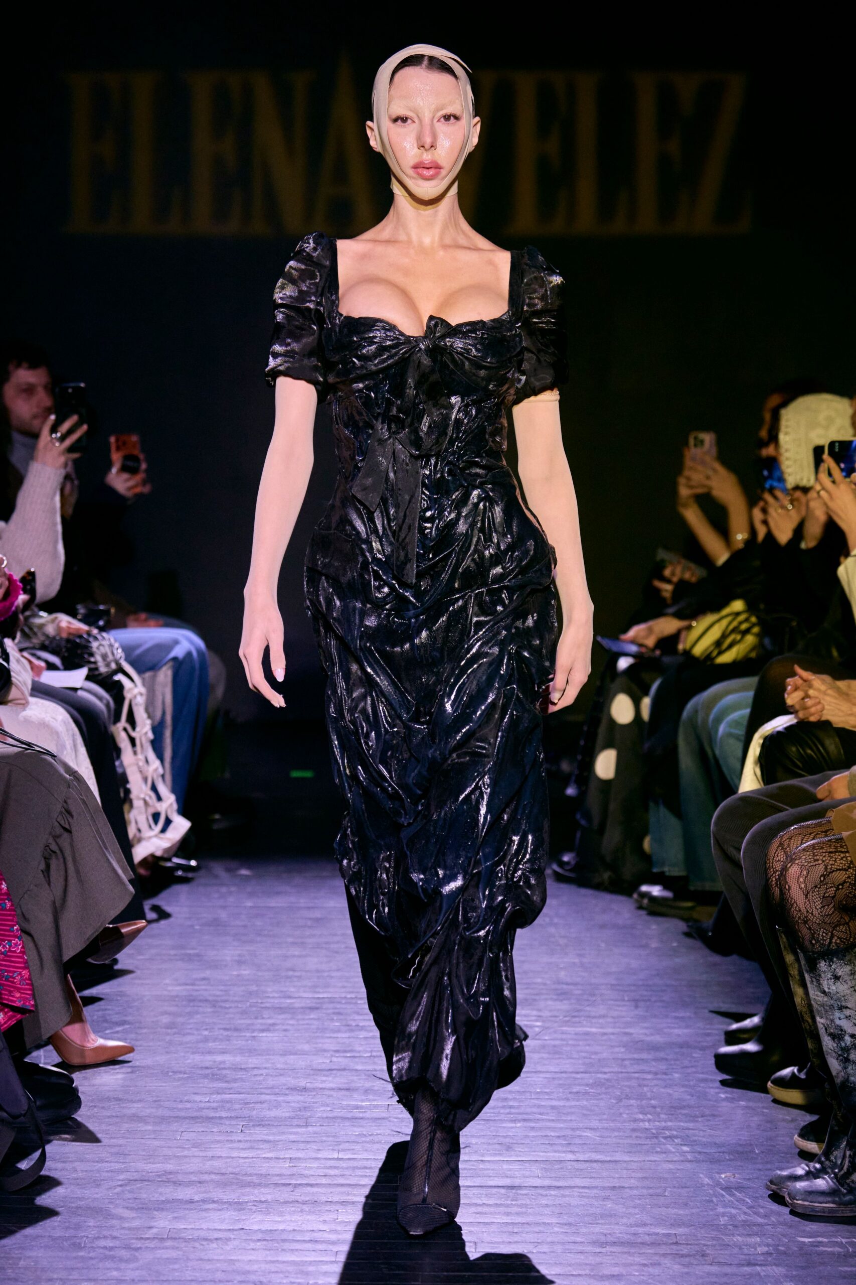 black silk fitted gown