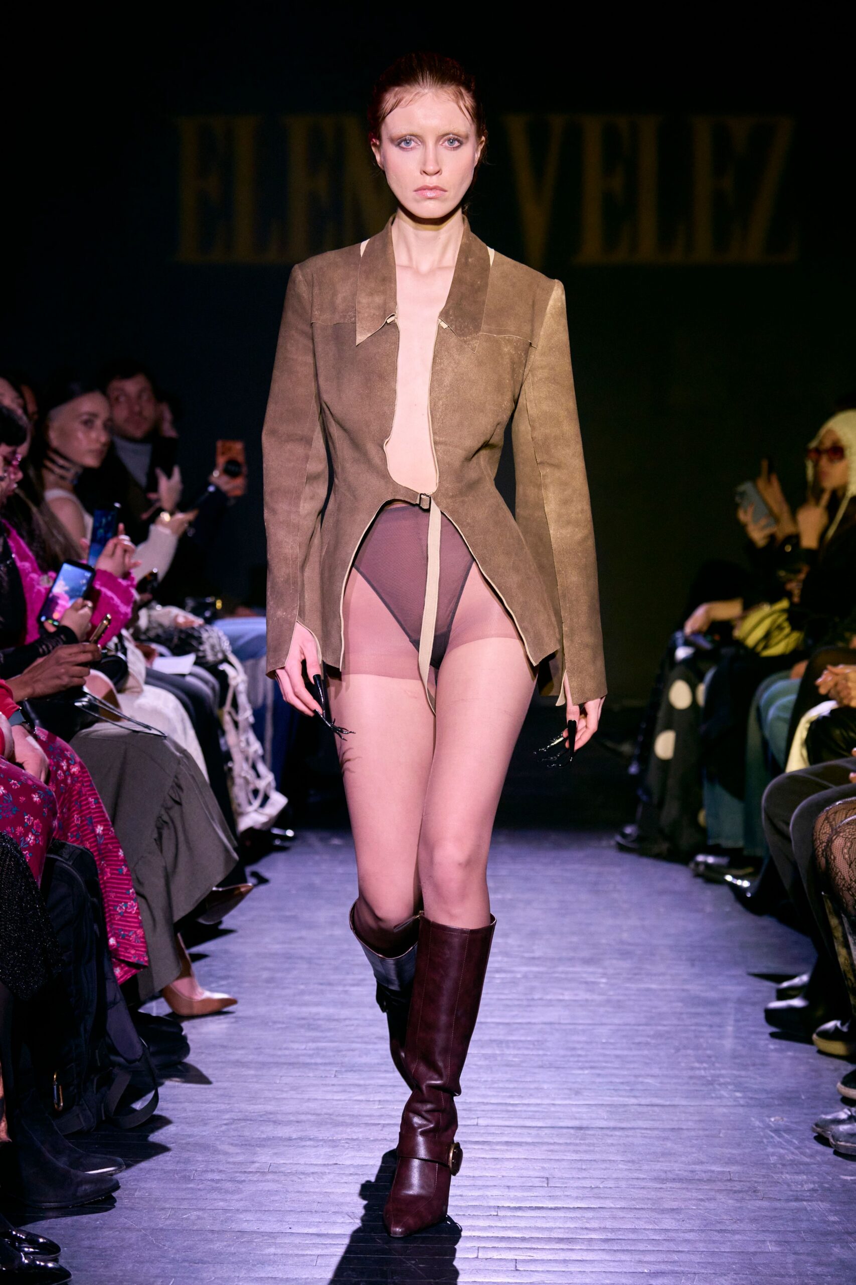 brown suede long-sleeve collared structured zippered jacket