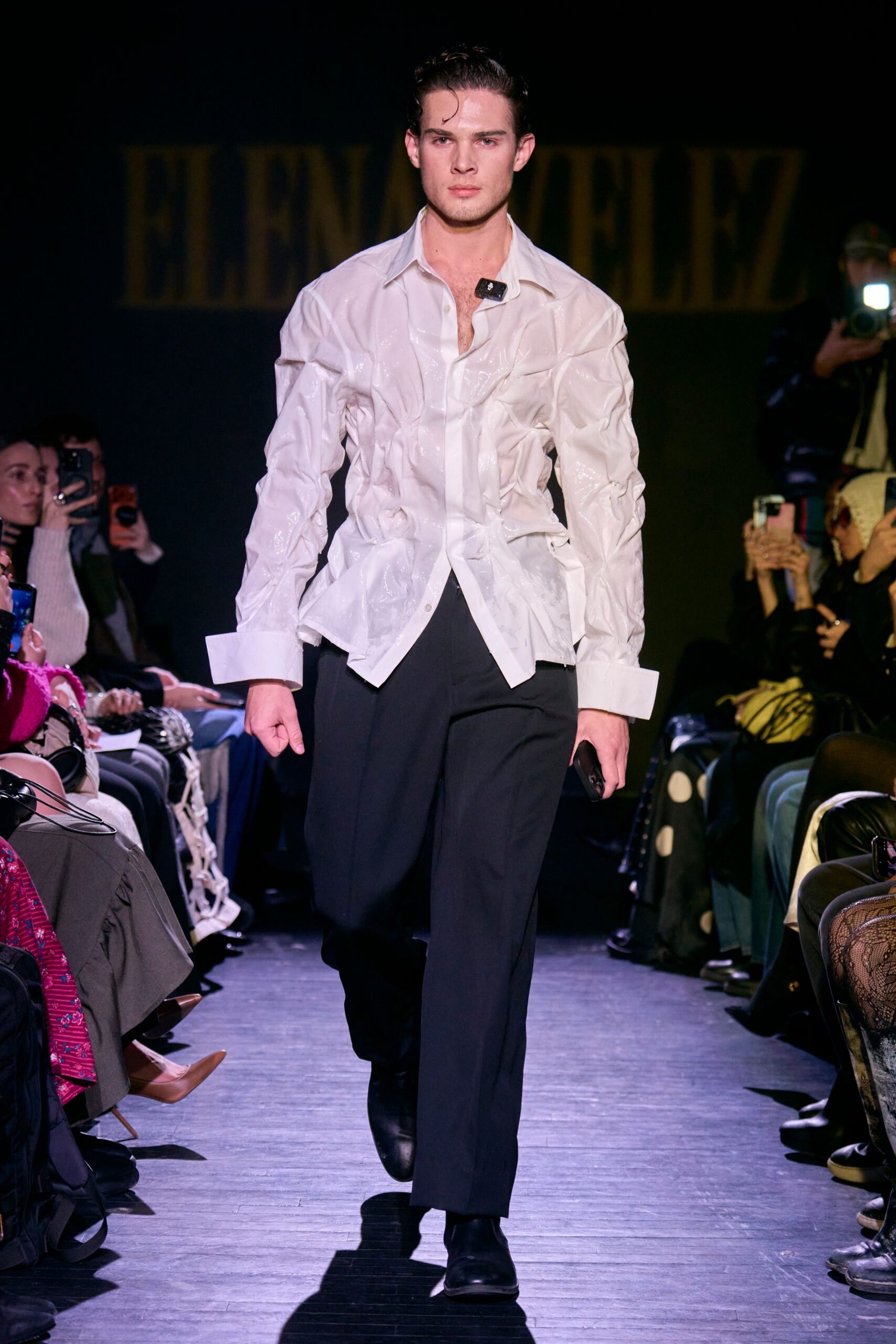 black cotton tailored straight-leg pants