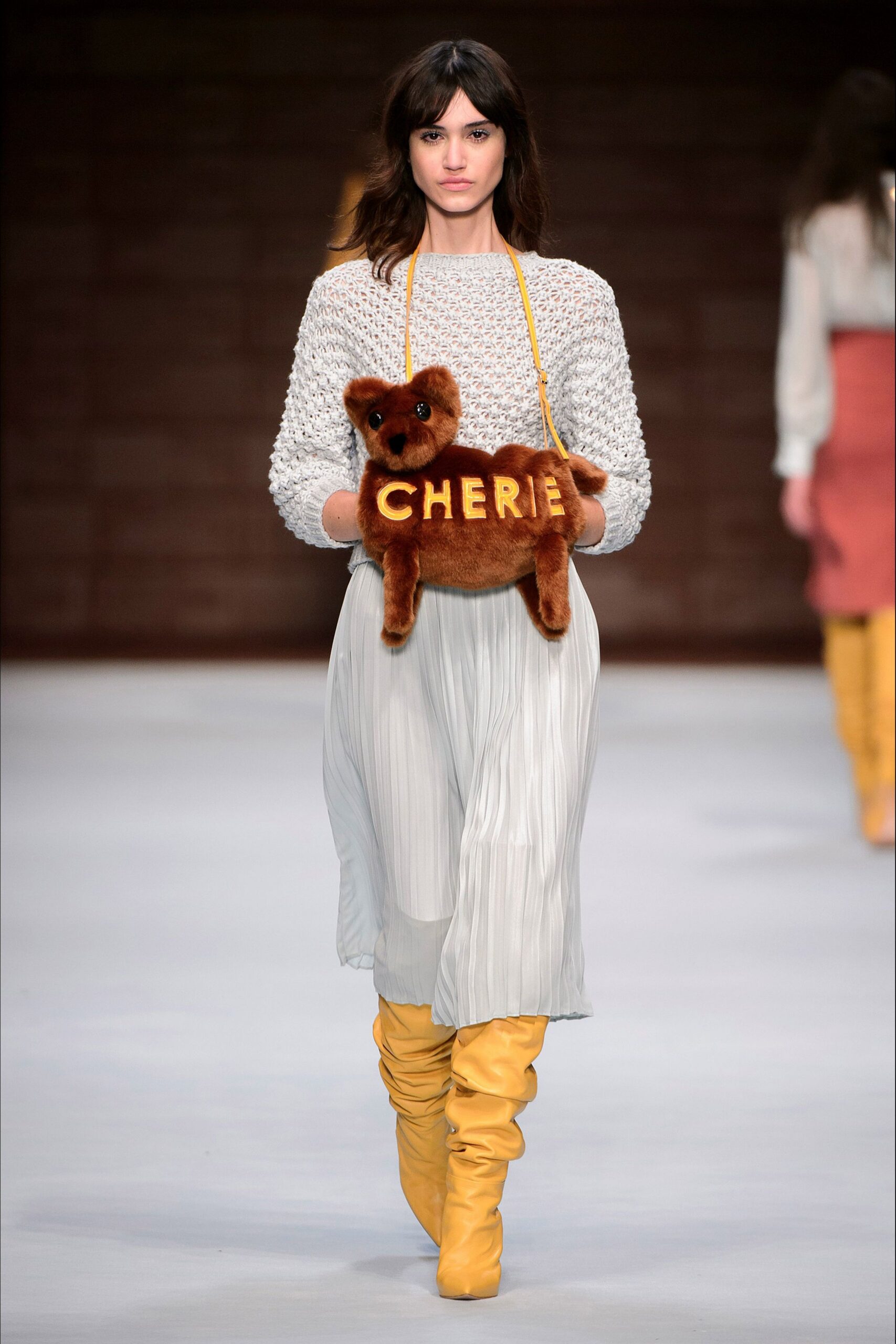 brown fur embellished bag