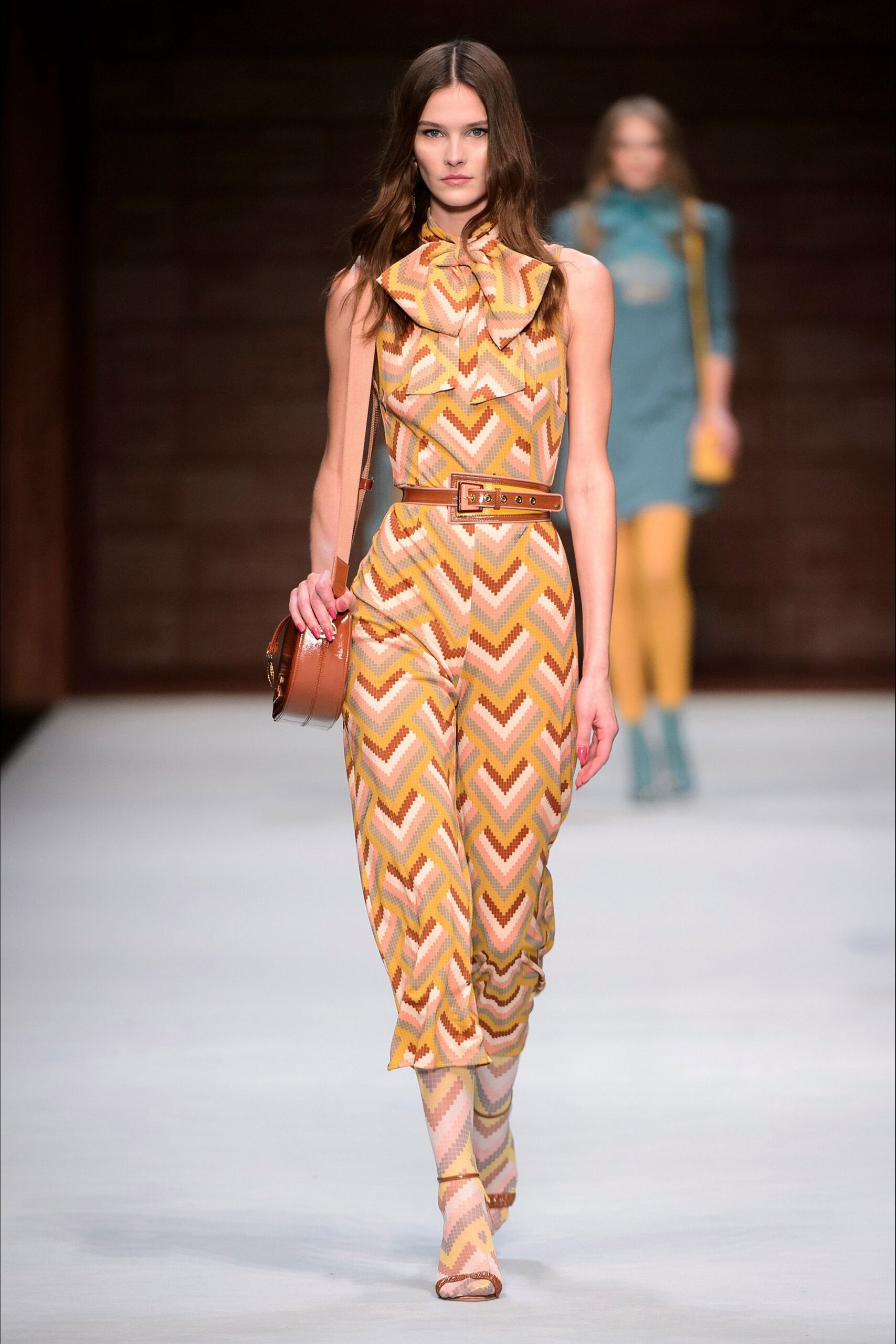 orange cotton sleeveless collared fitted printed belted jumpsuit