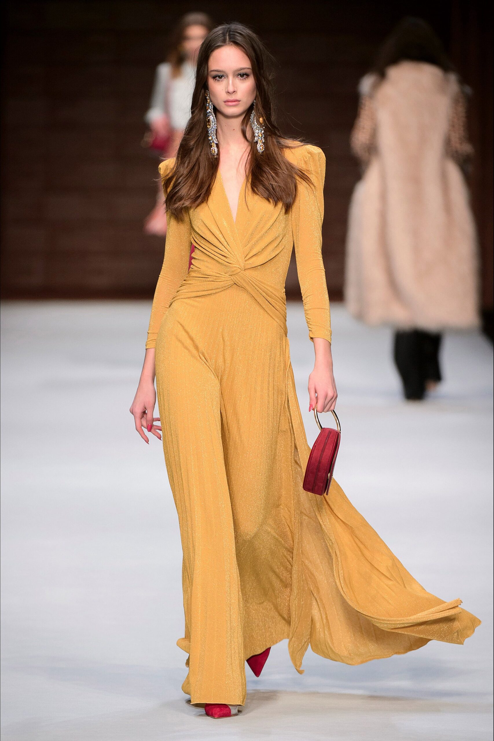 yellow silk fitted gown
