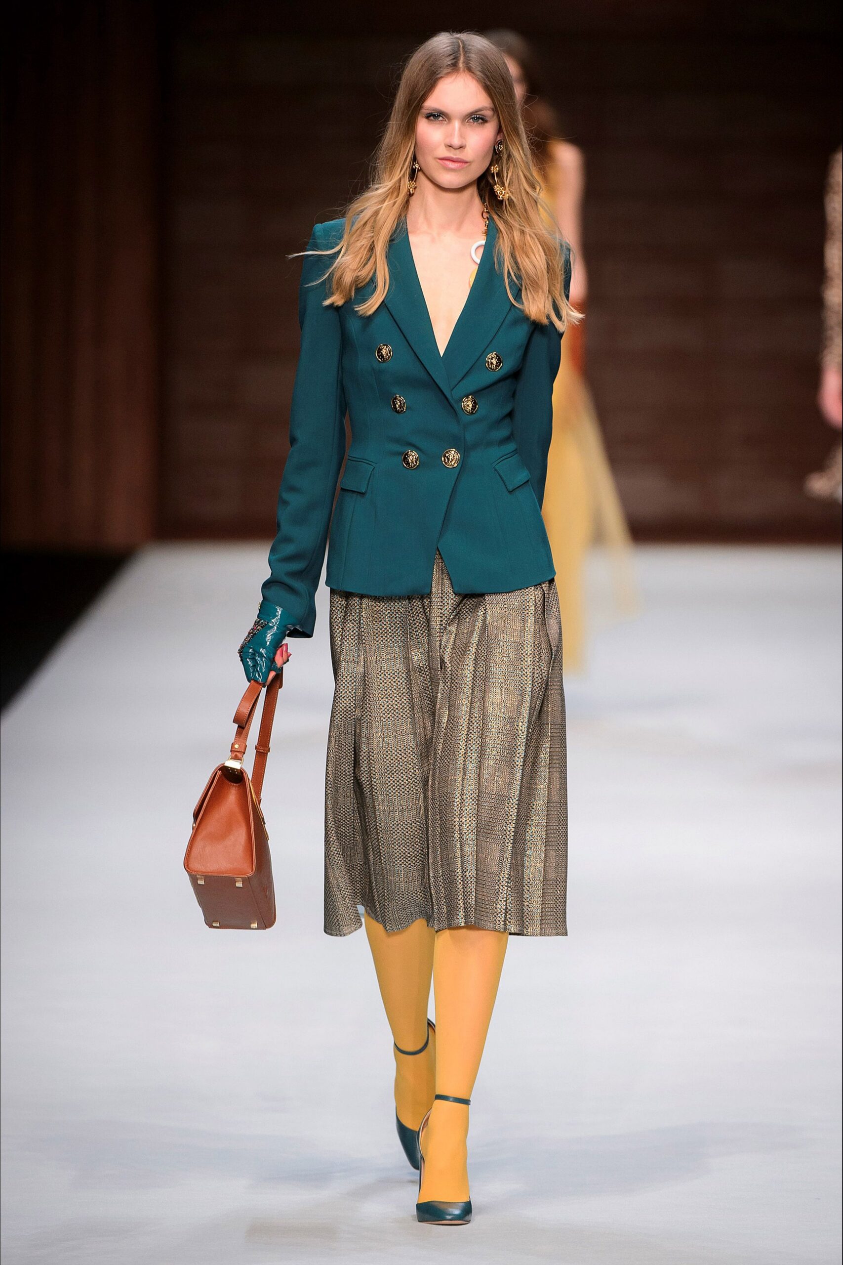 teal long-sleeve v-neck tailored blazer