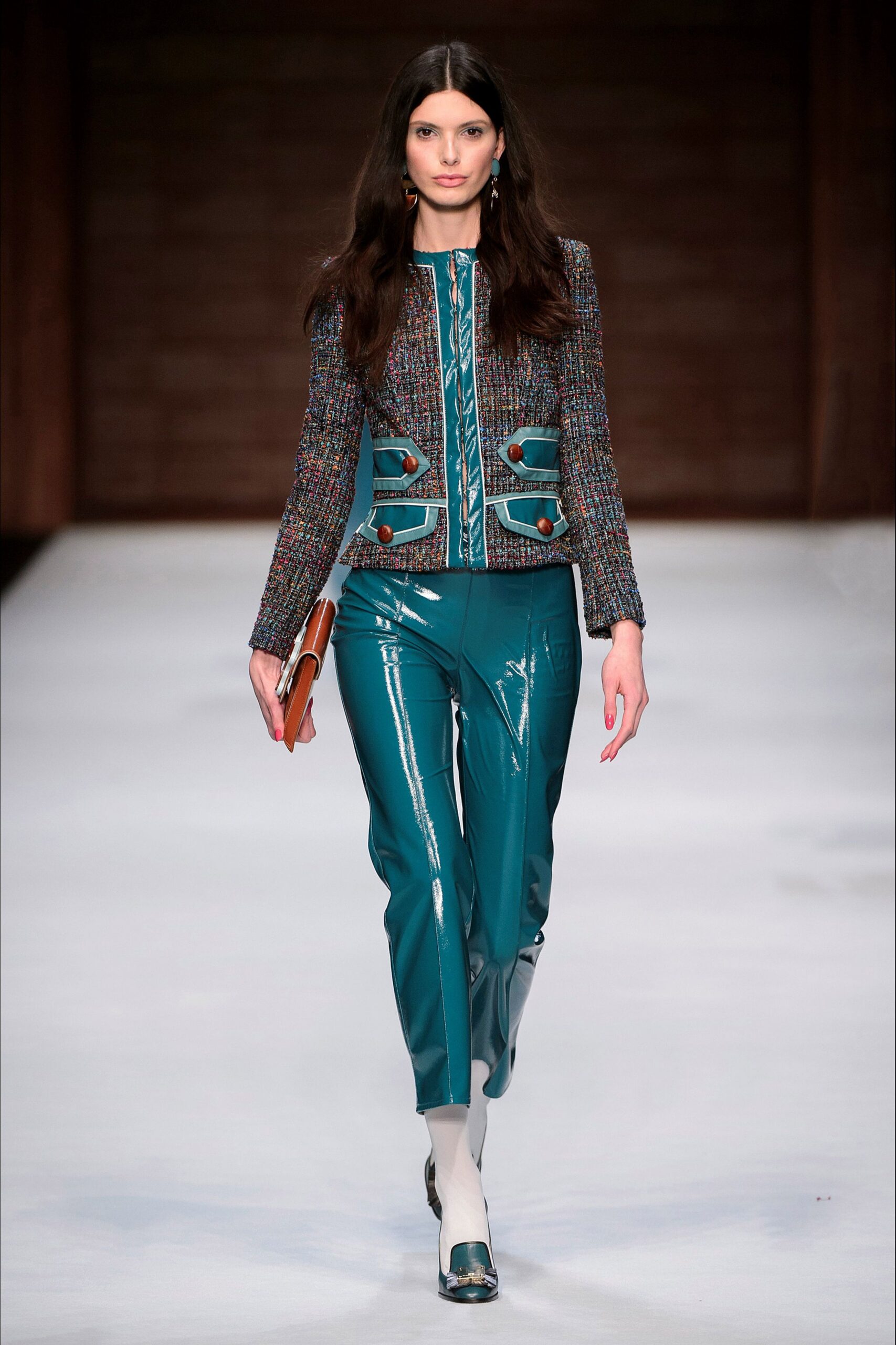 multi tweed long-sleeve collared structured buttoned jacket