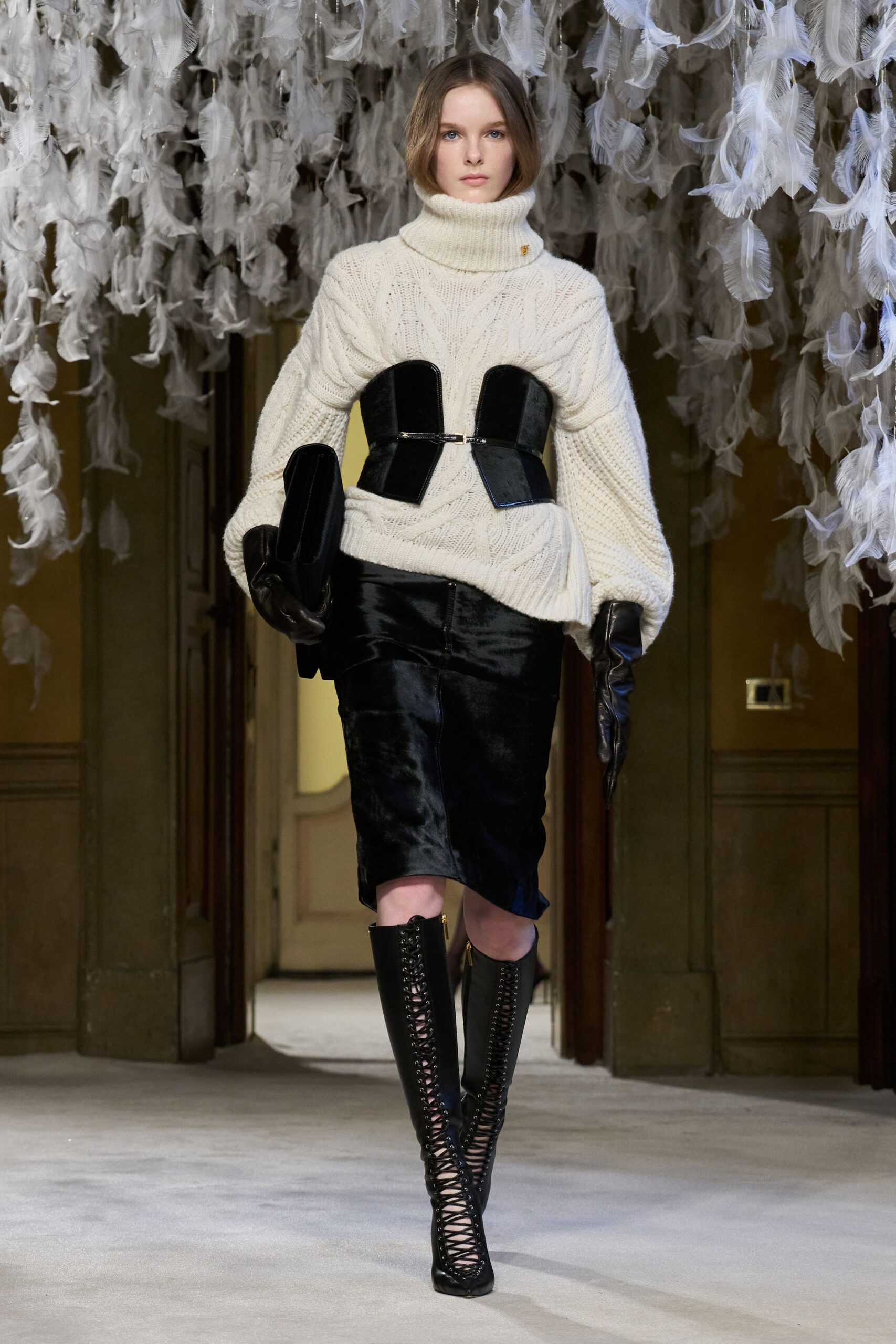 white wool long-sleeve turtleneck relaxed sweater