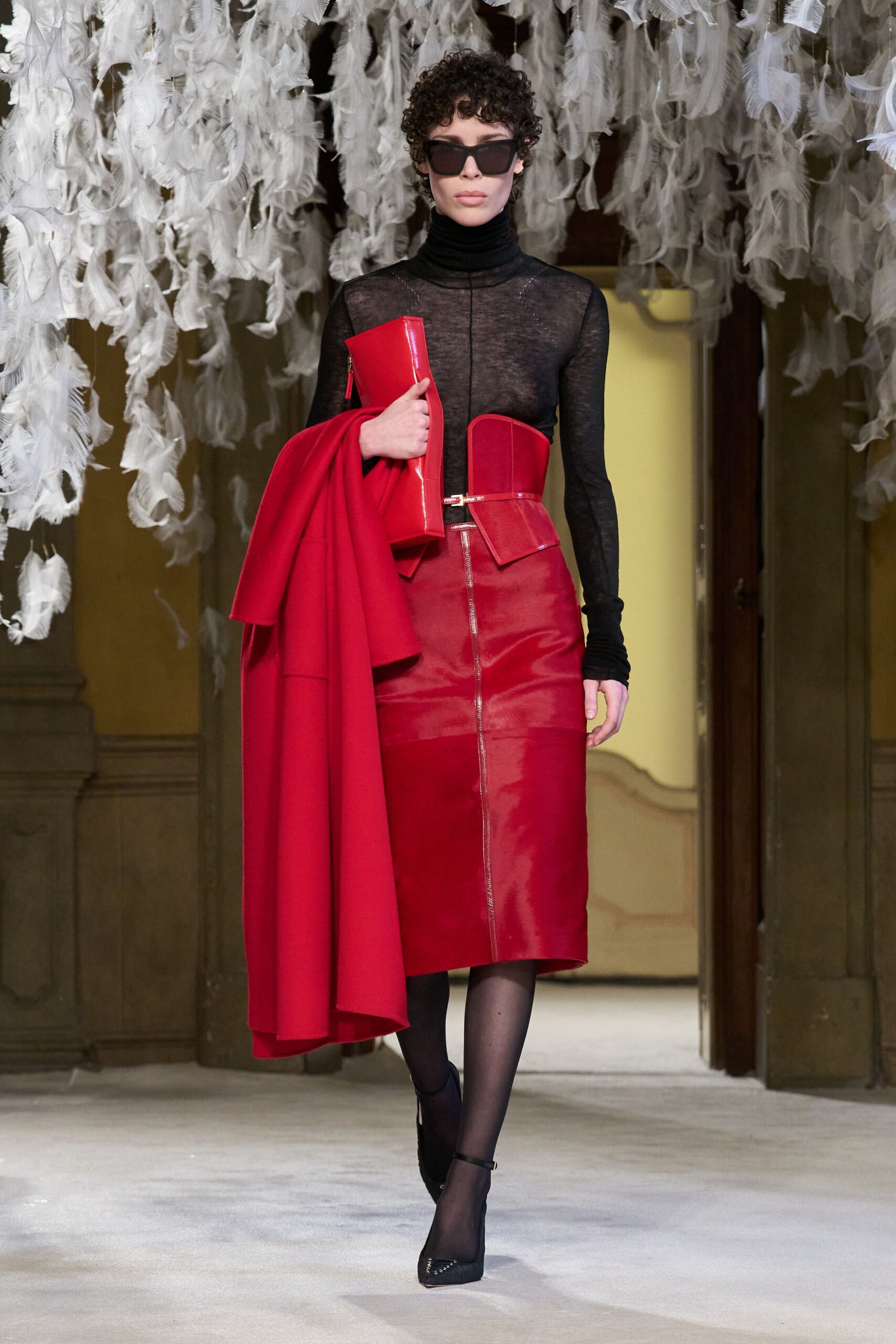red wool oversized coat