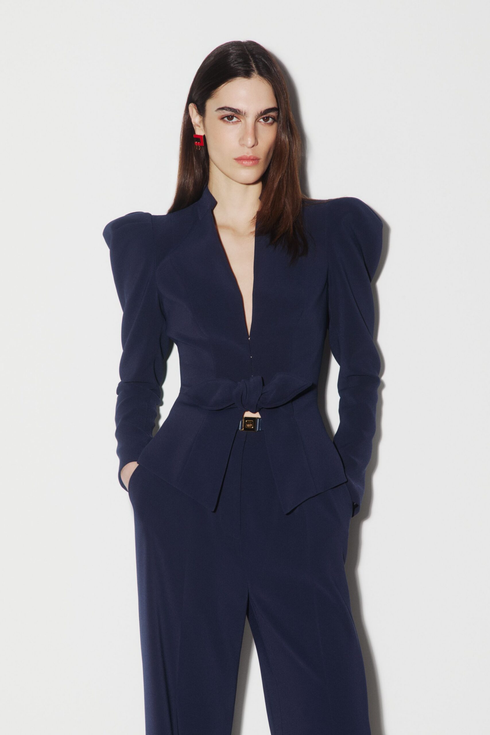 navy fitted blazer and pants