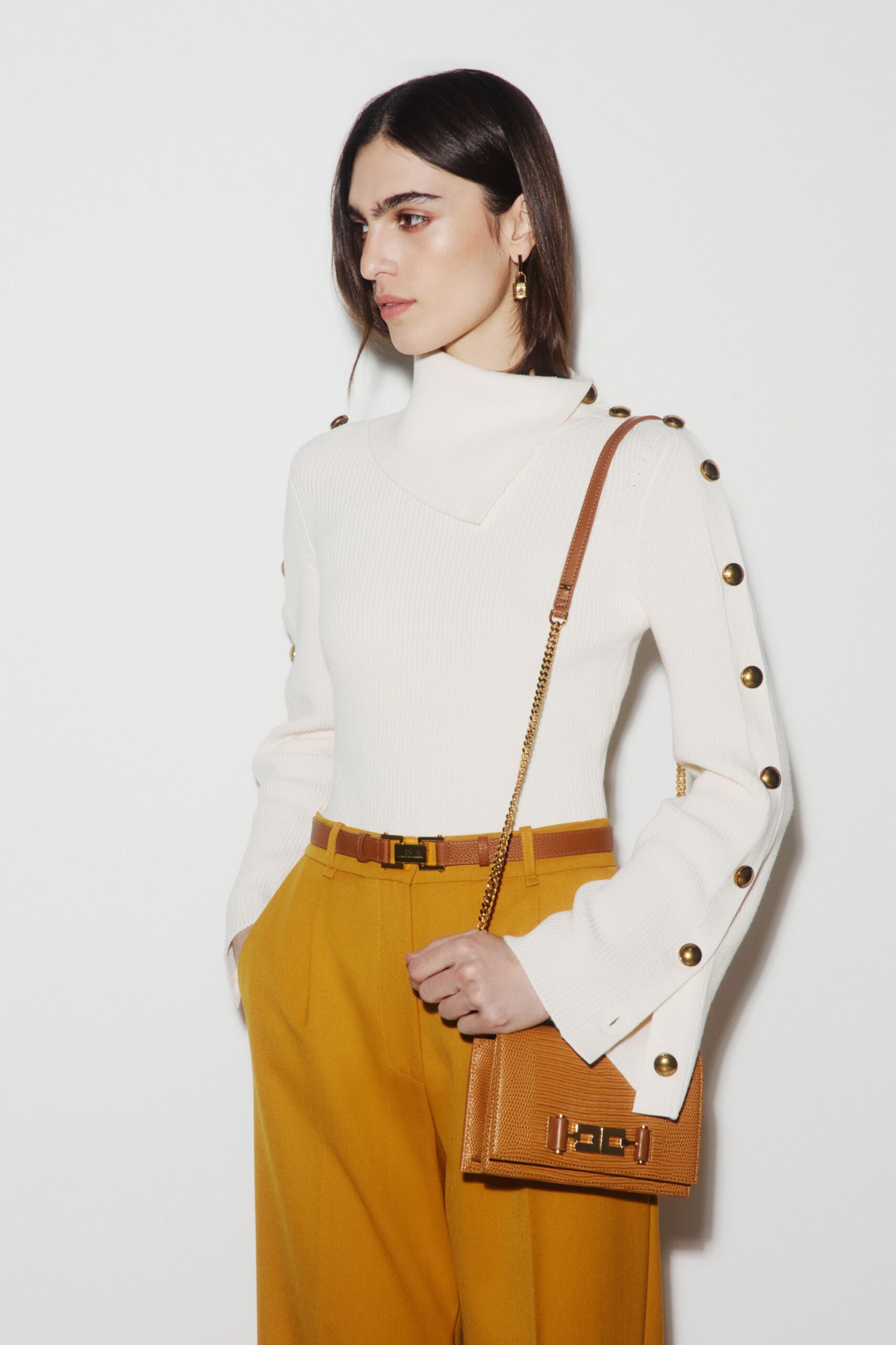 yellow cotton tailored wide-leg pants