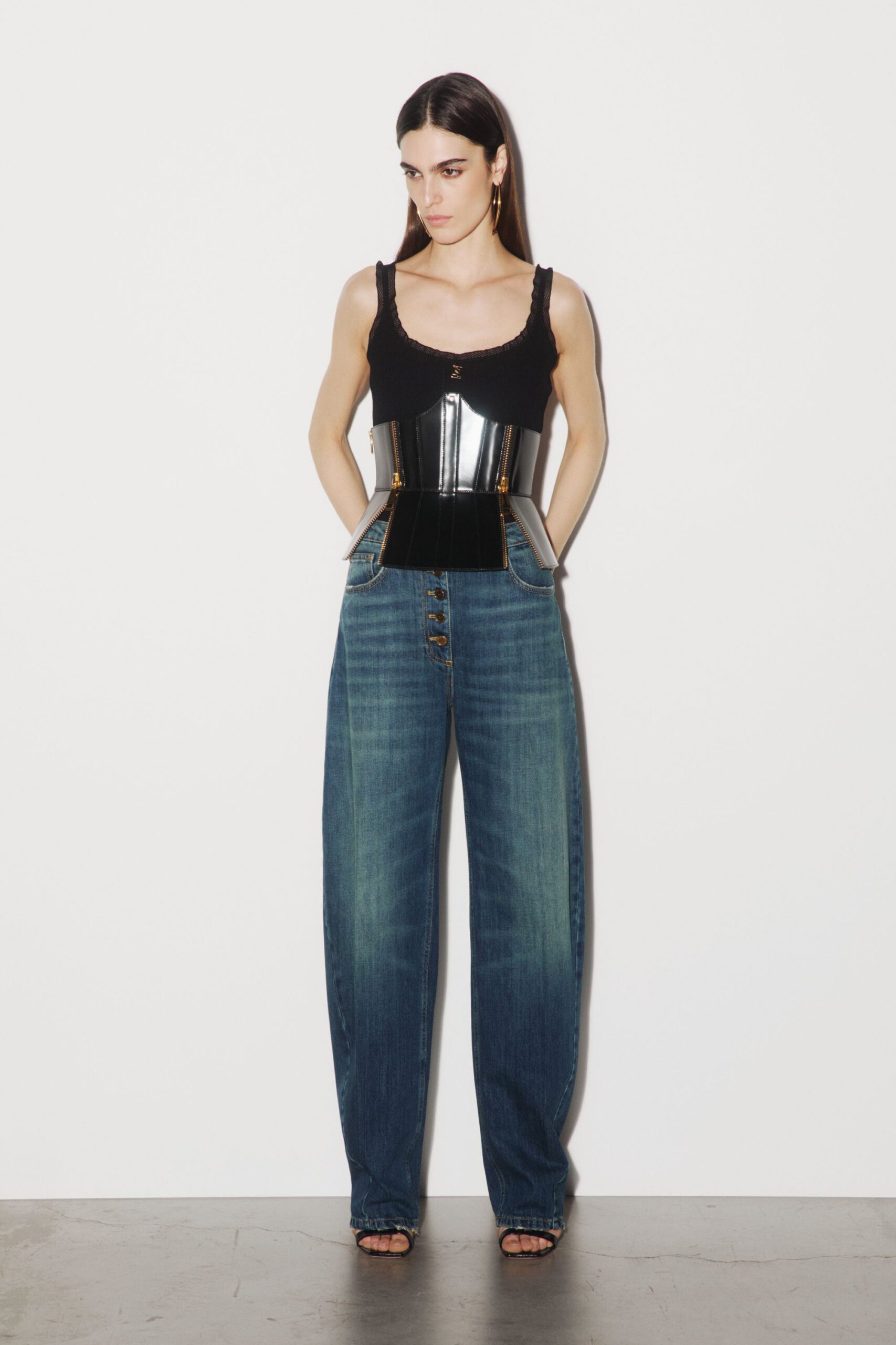 black vinyl strapless structured zippered corset