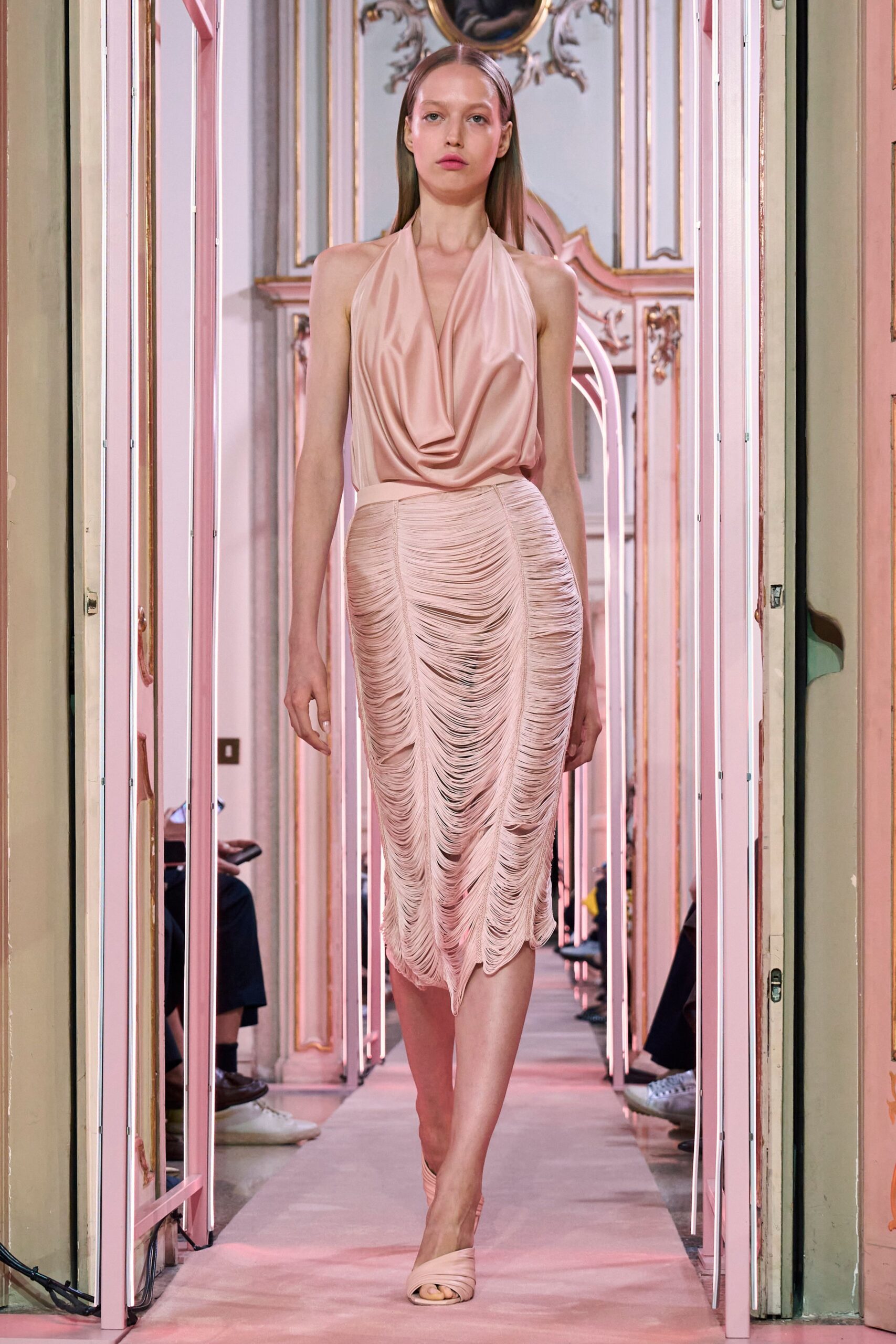 pink silk sleeveless dress