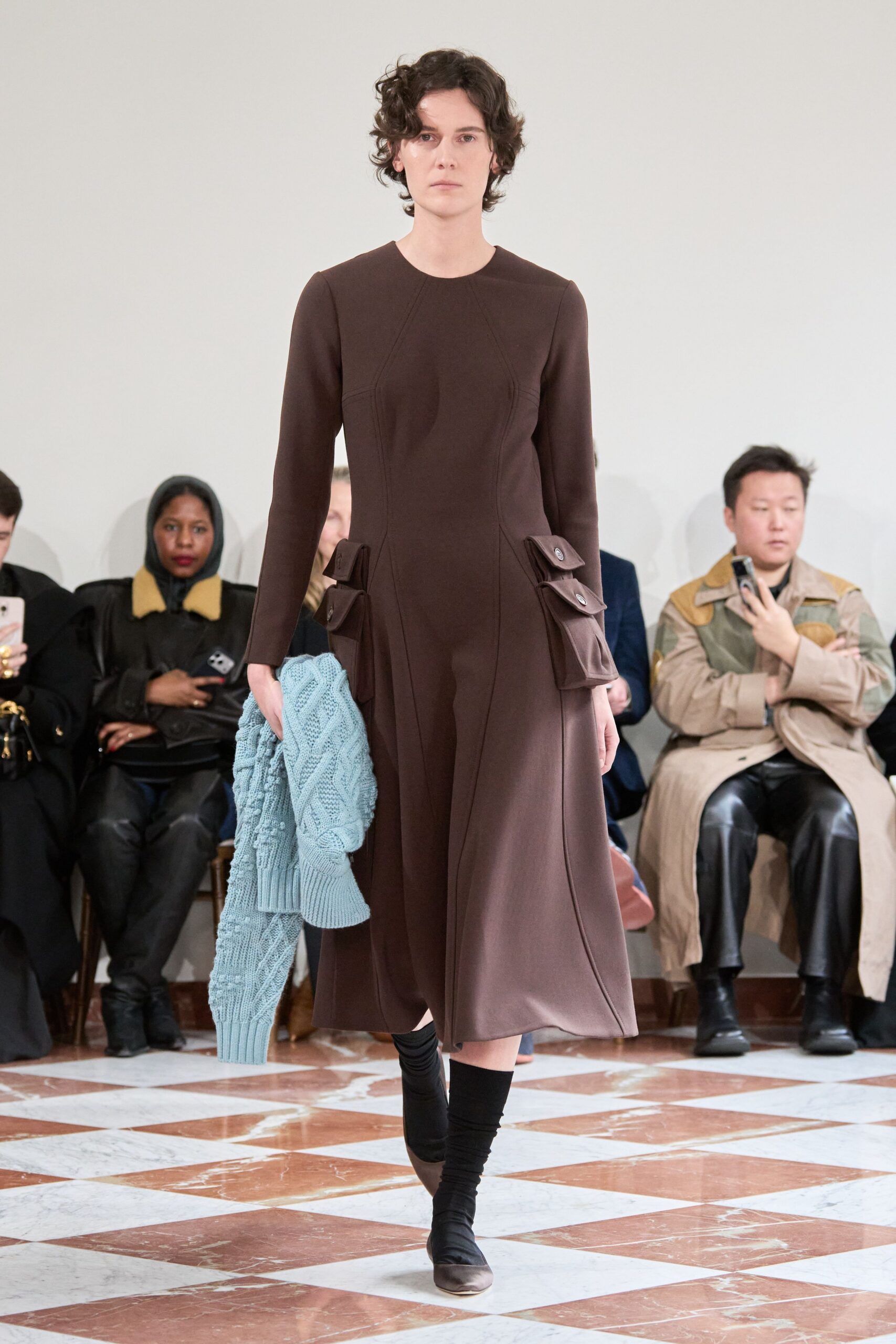 brown midi dress with pockets