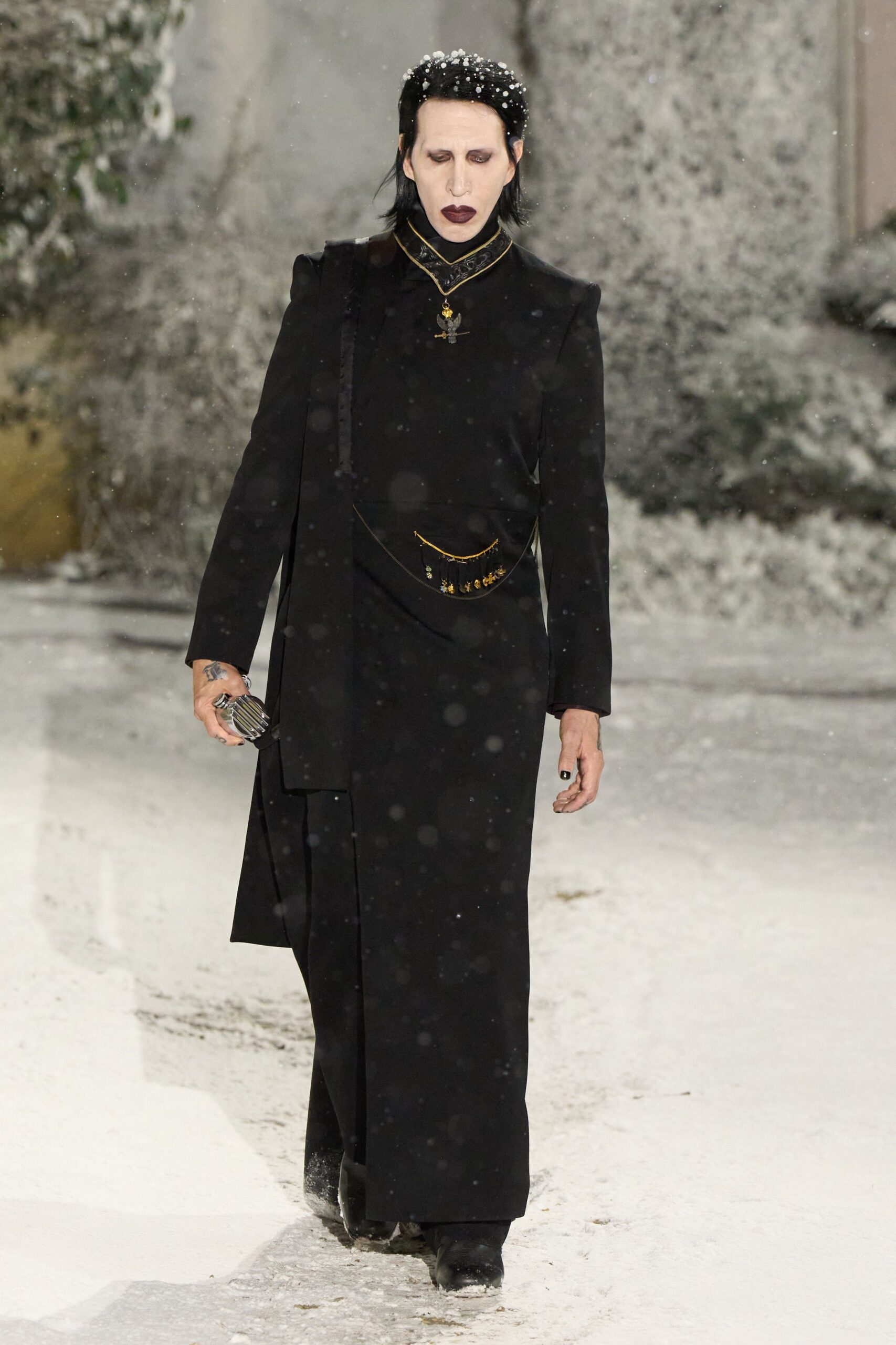 black silk fitted gown