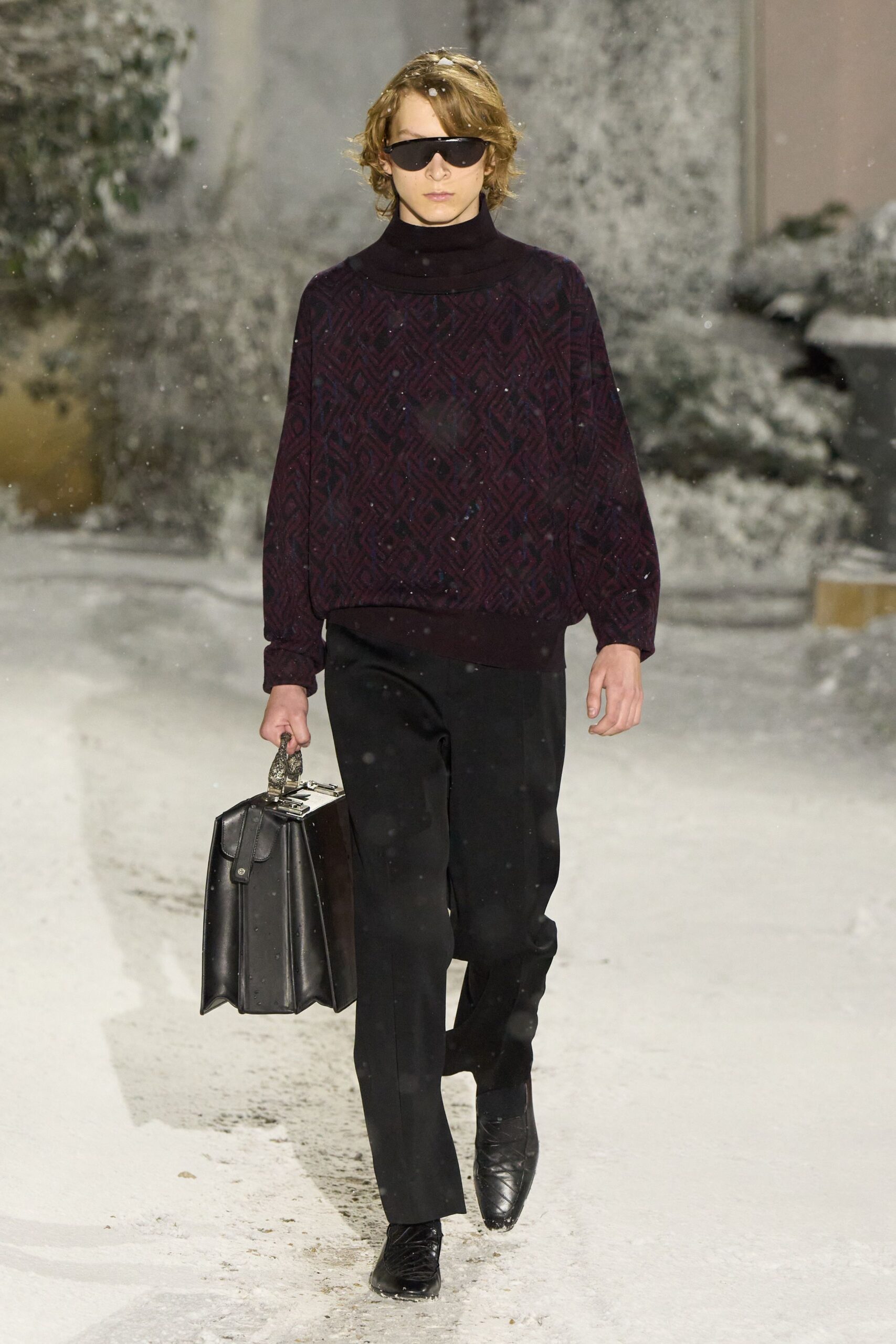 purple wool long-sleeve turtleneck relaxed textured sweater