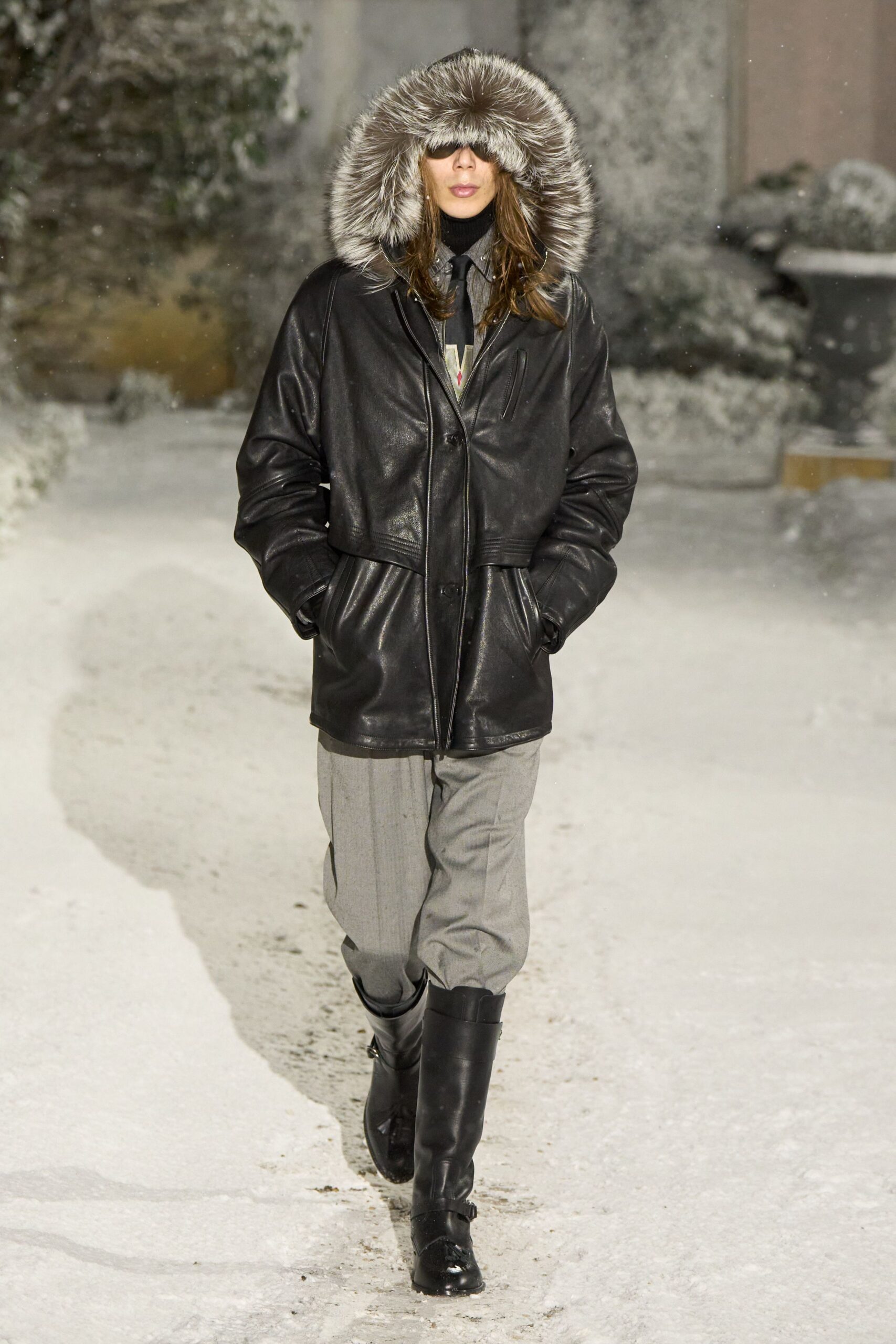 black leather hooded jacket