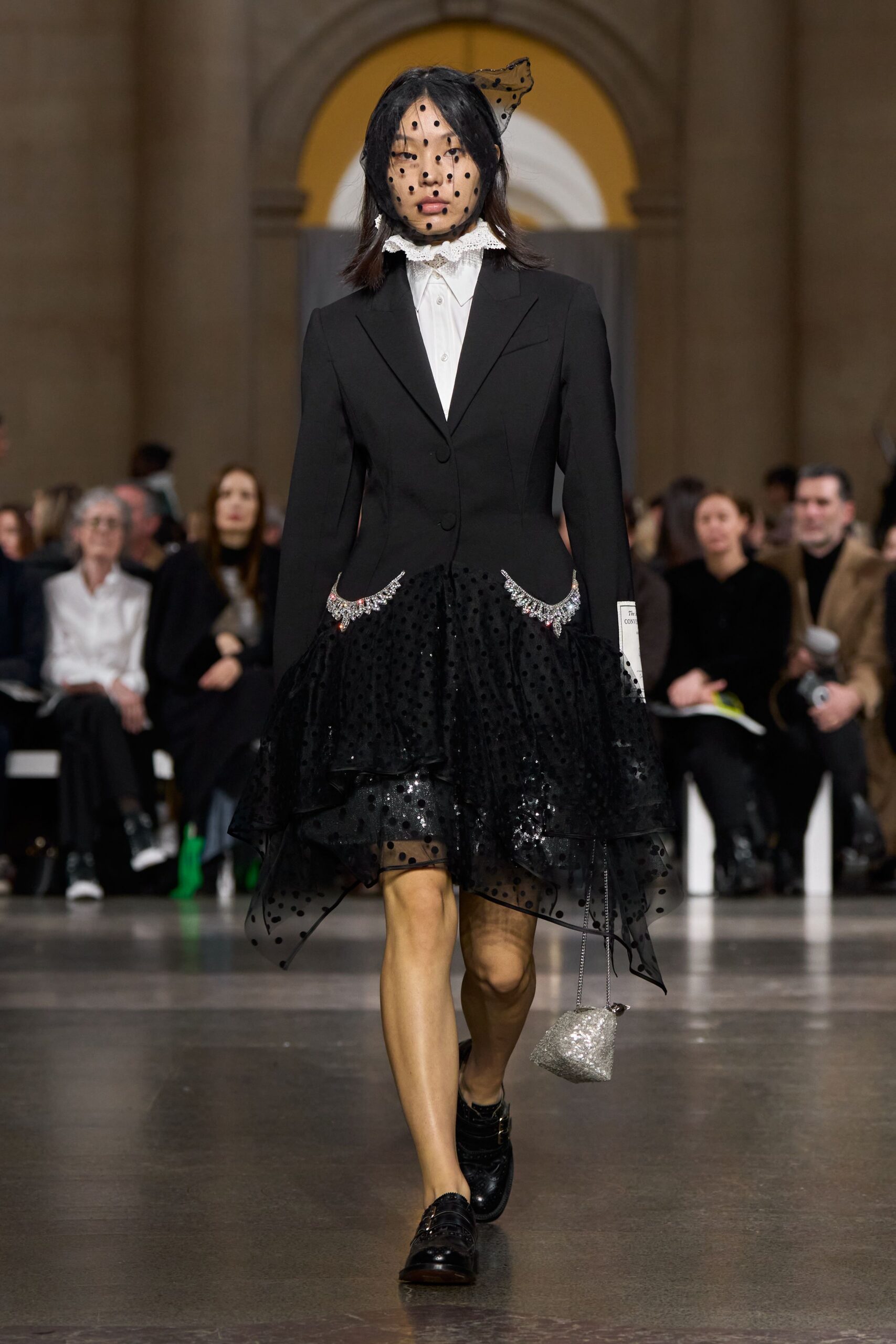 black tailored blazer with tulle skirt