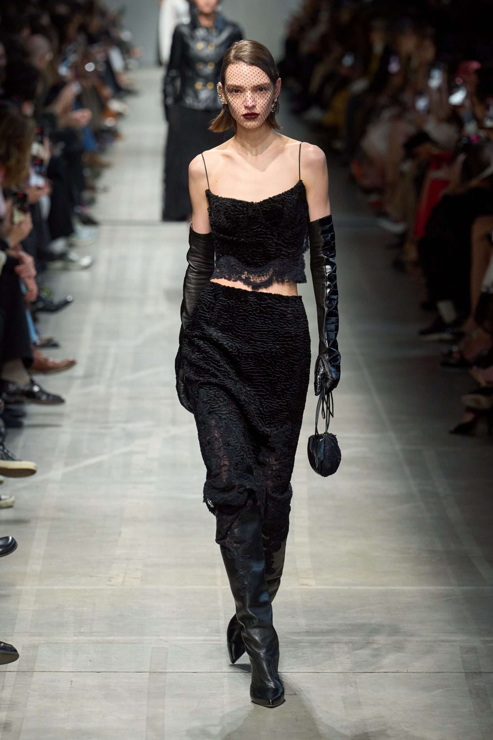 black lace fitted tiered skirt