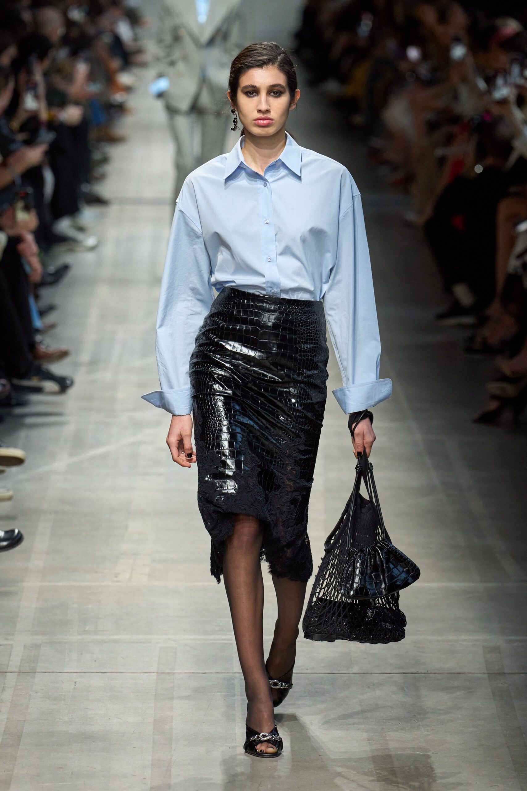 black vinyl fitted pencil shiny skirt