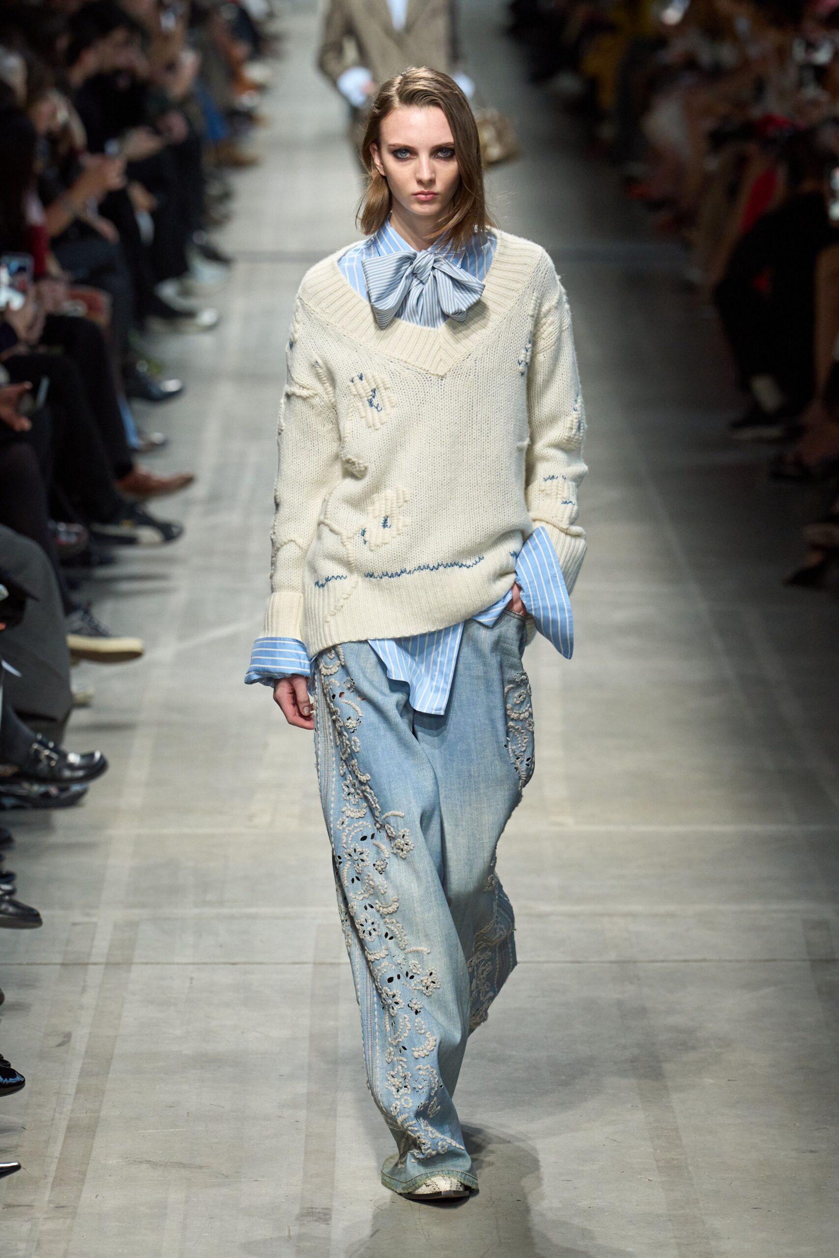 blue denim relaxed embroidered pants