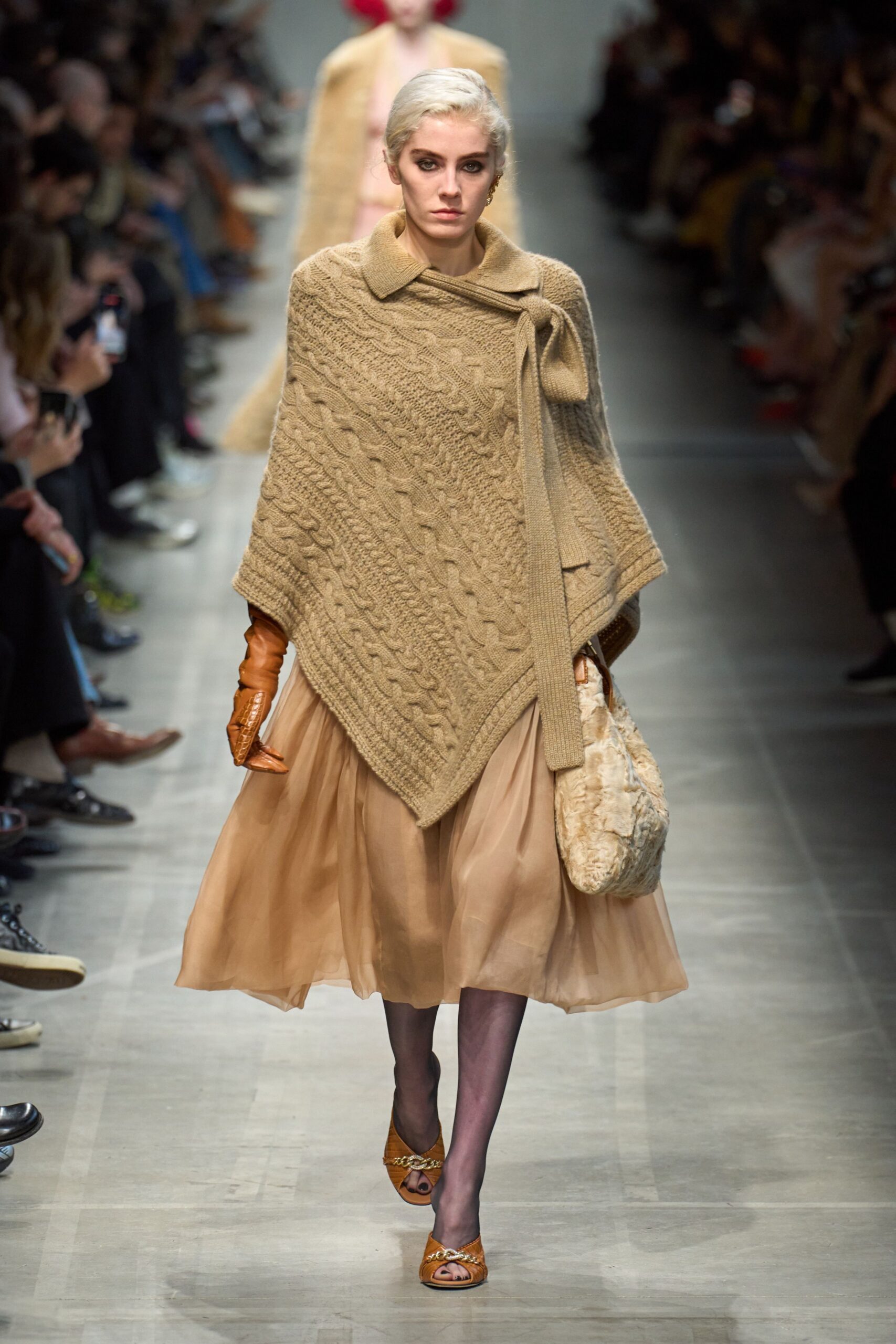 beige wool sleeveless collared relaxed poncho