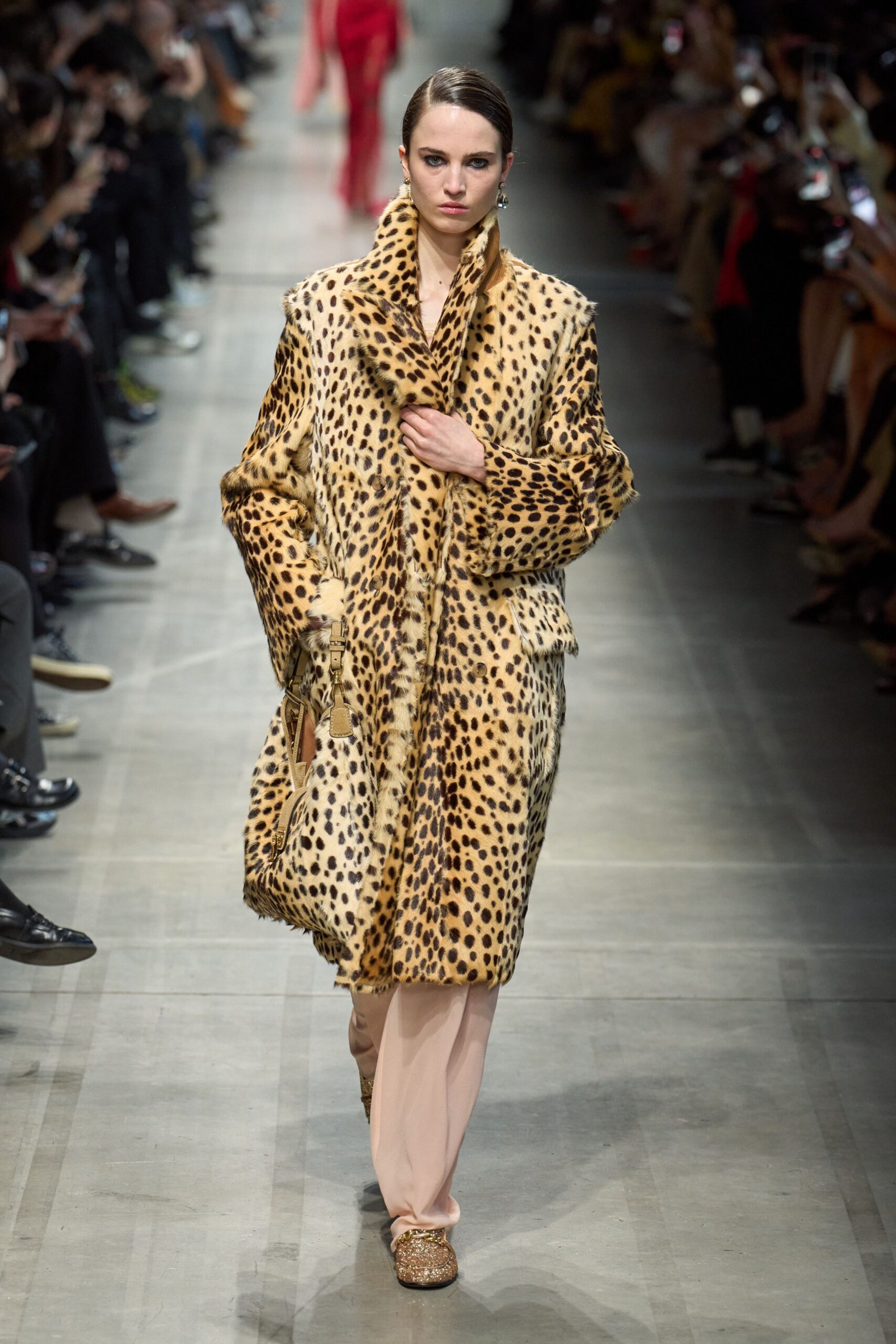 brown fur relaxed animal-print coat