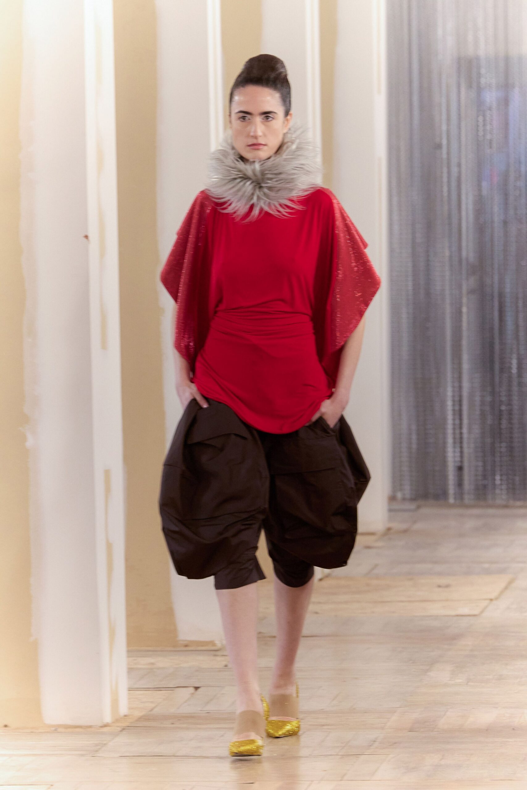 red cotton short-sleeve relaxed layered top