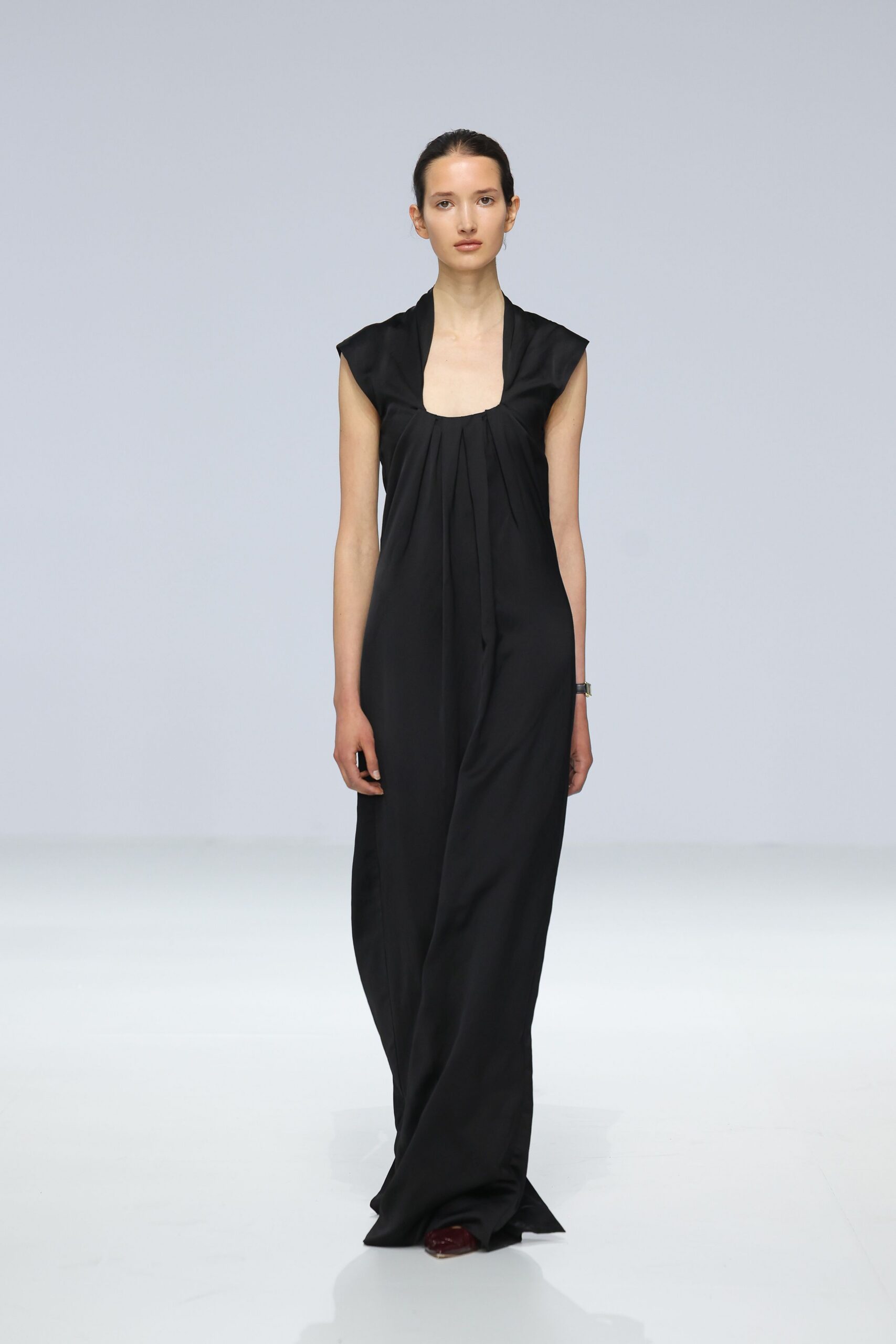 black silk sleeveless gown