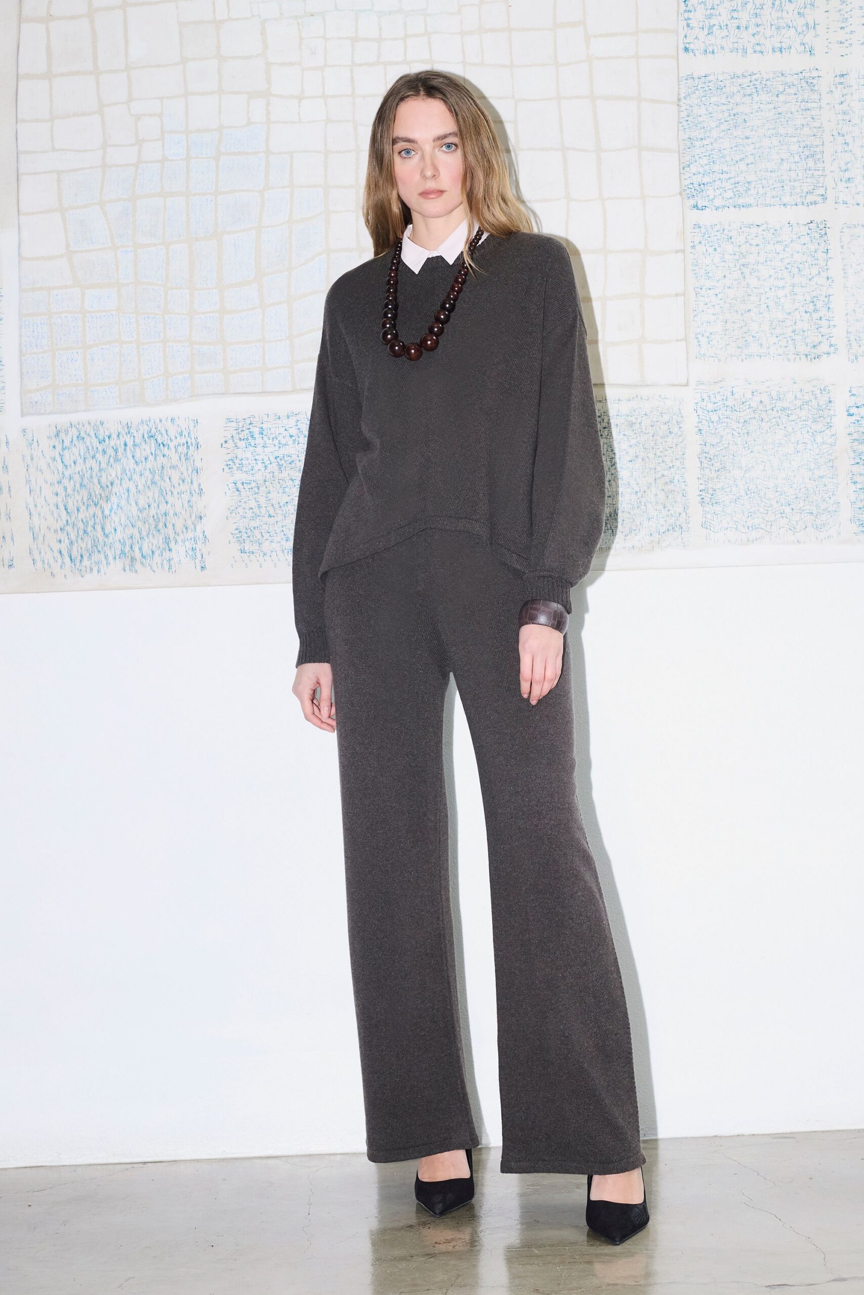 brown wool relaxed sweater and pants