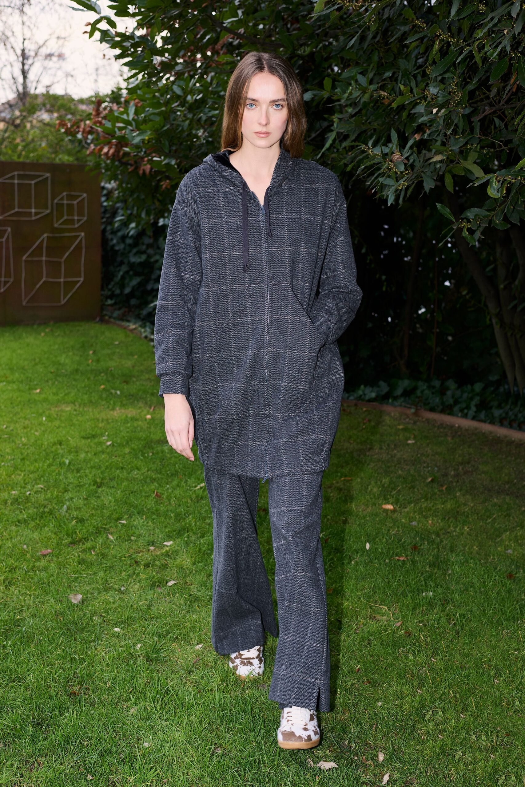gray checked jacket and pants