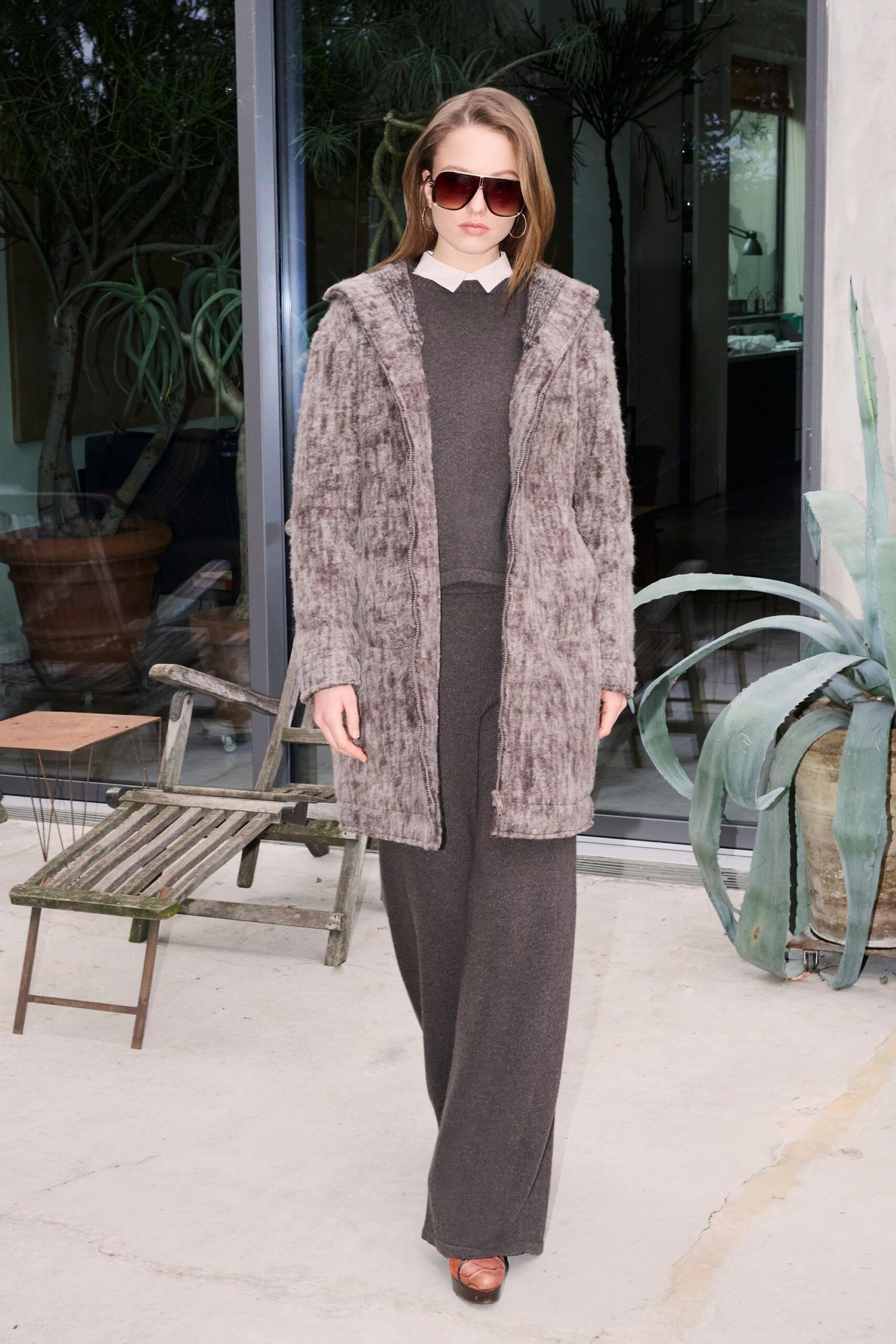 gray wool relaxed high-waisted wide-leg pants