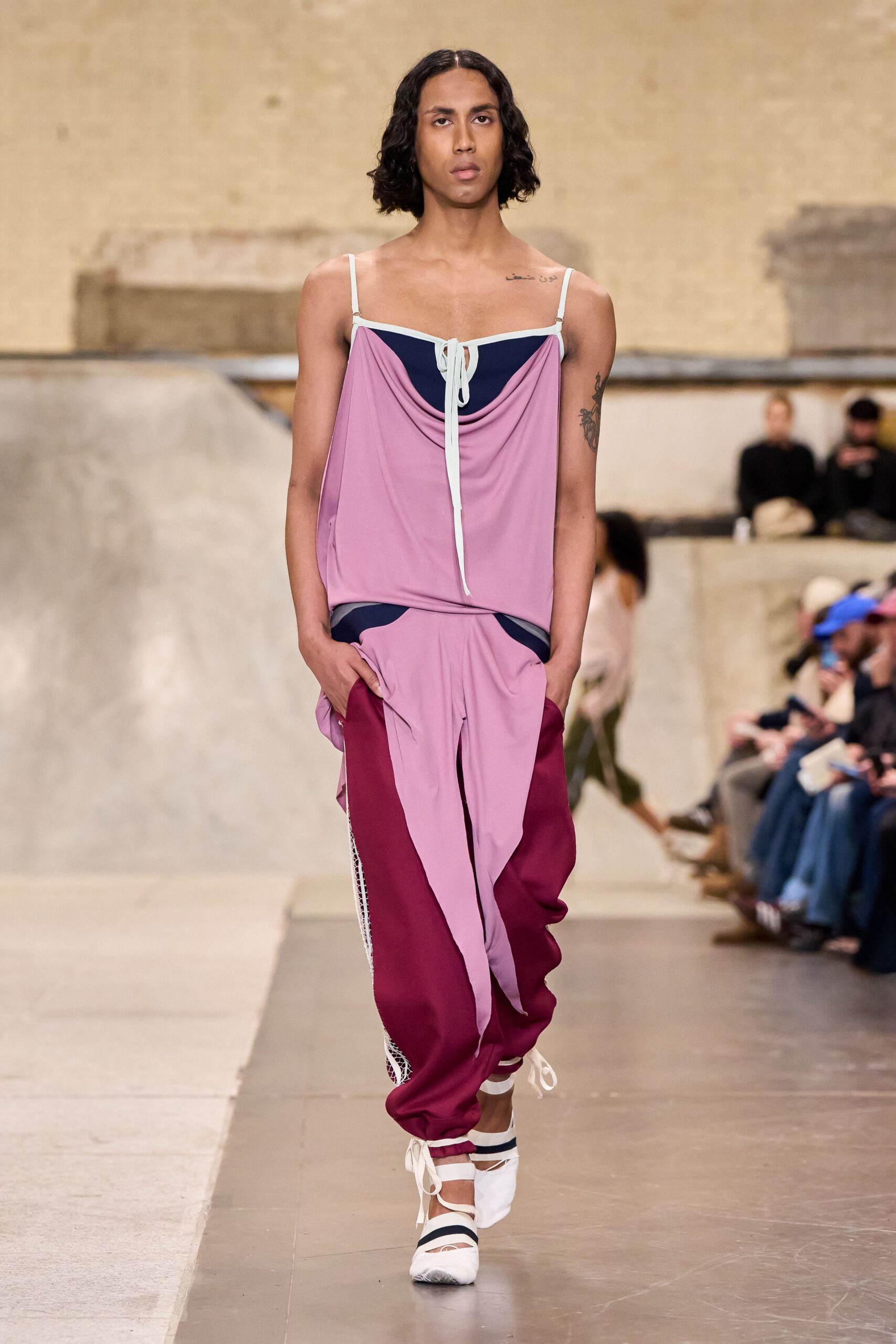 pink cotton sleeveless v-neck relaxed draped jumpsuit
