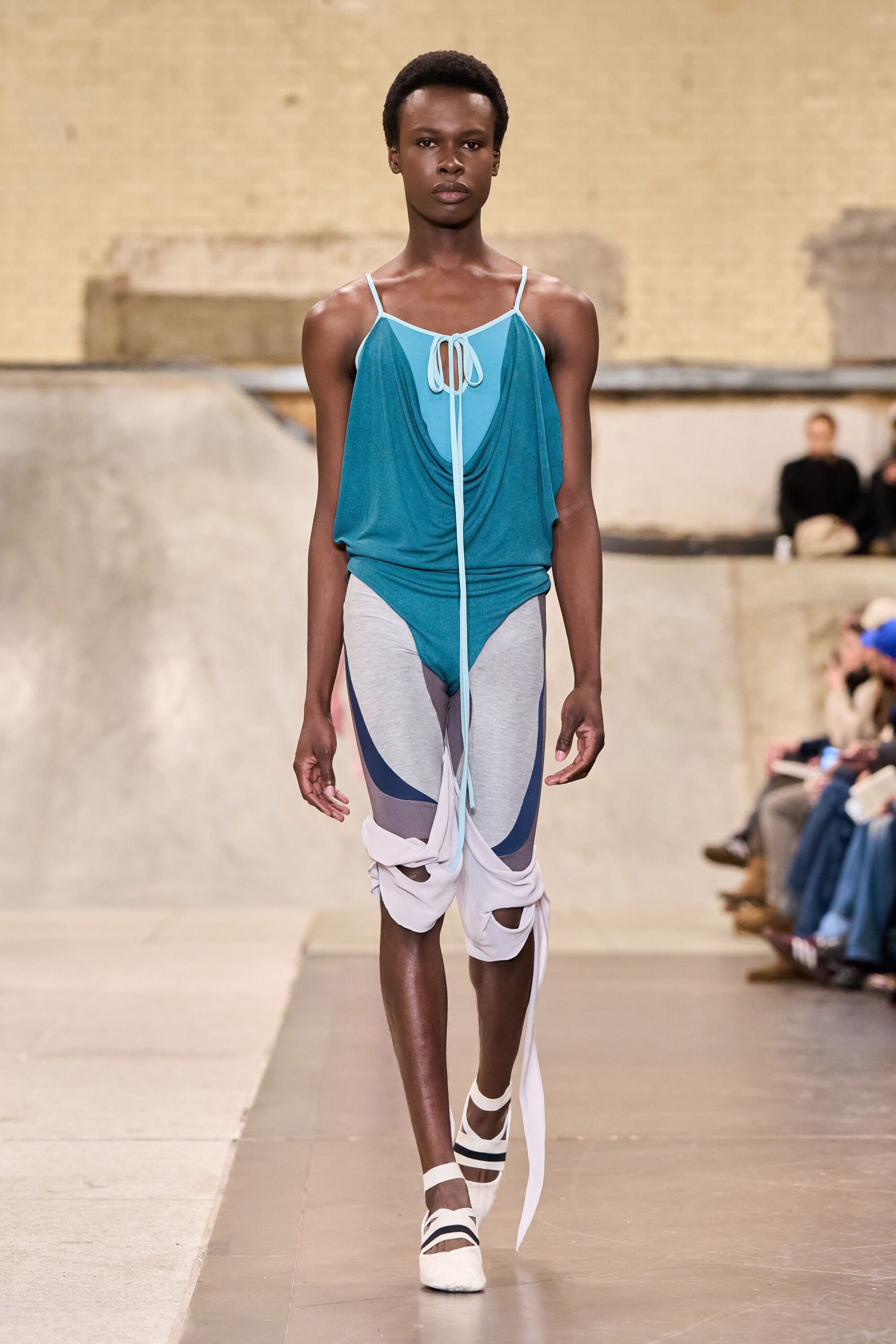 teal cotton sleeveless v-neck fitted draped zippered jumpsuit